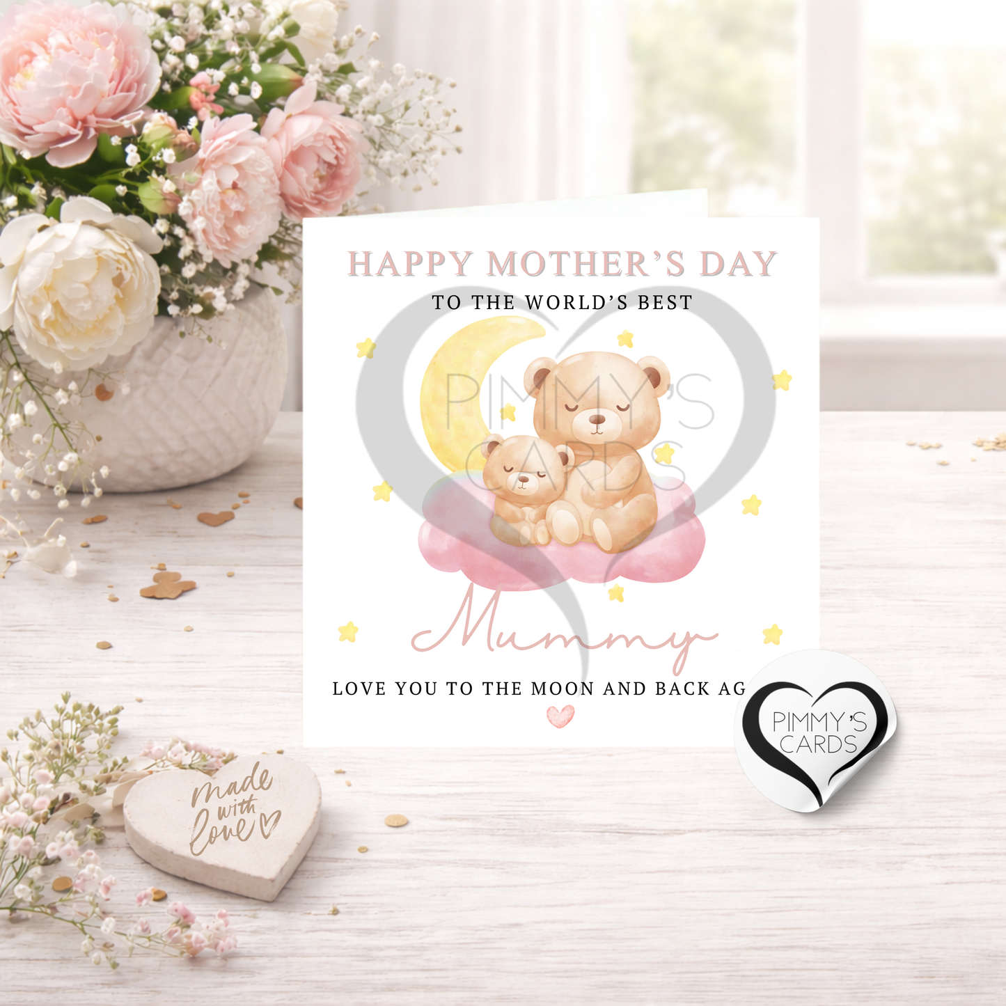 Love You To The Moon & Back Again, Bears Pink Theme - Mother's Day Classic Card