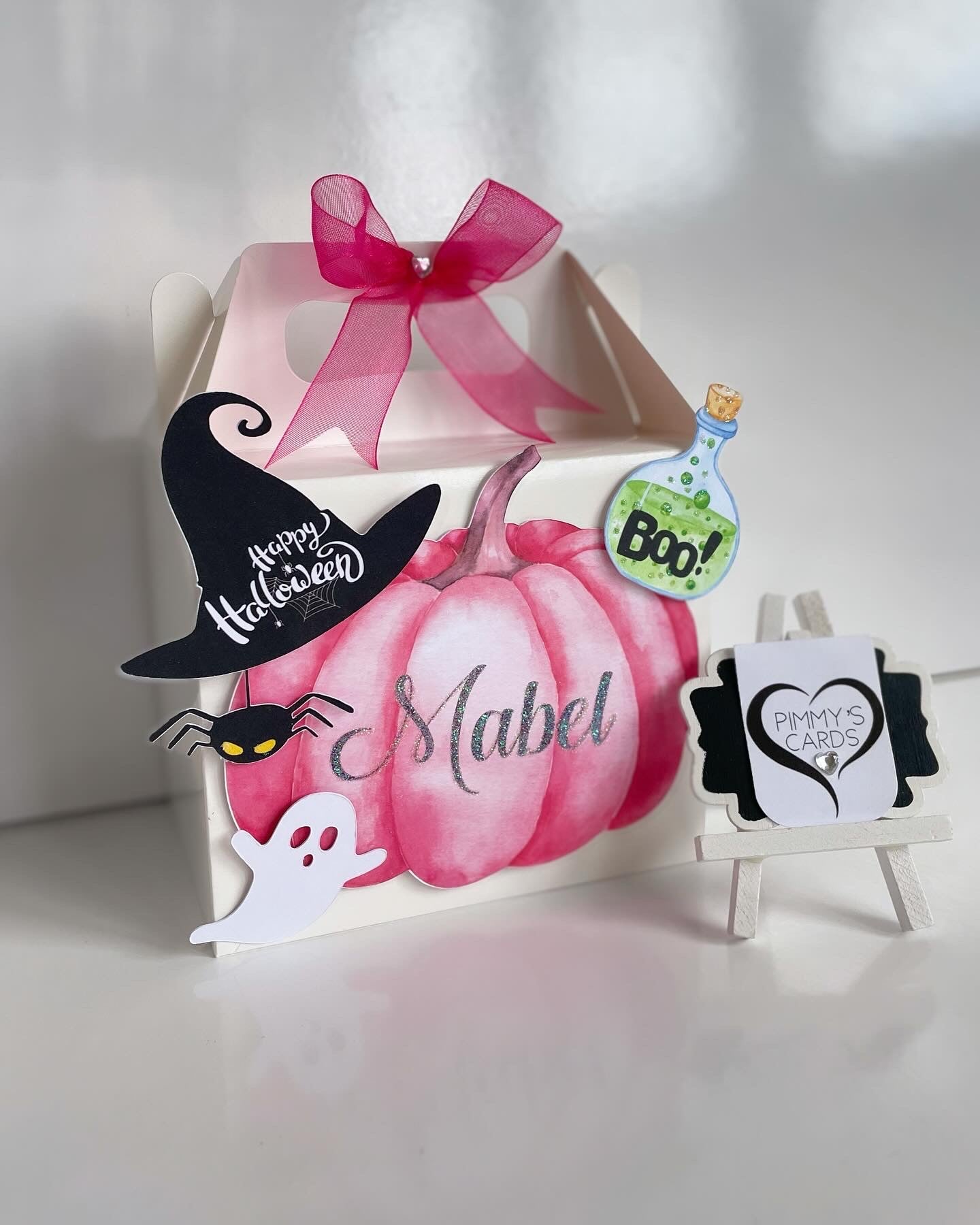 Halloween personalised treat boxes. Halloween gifts. Pink Pumpkin