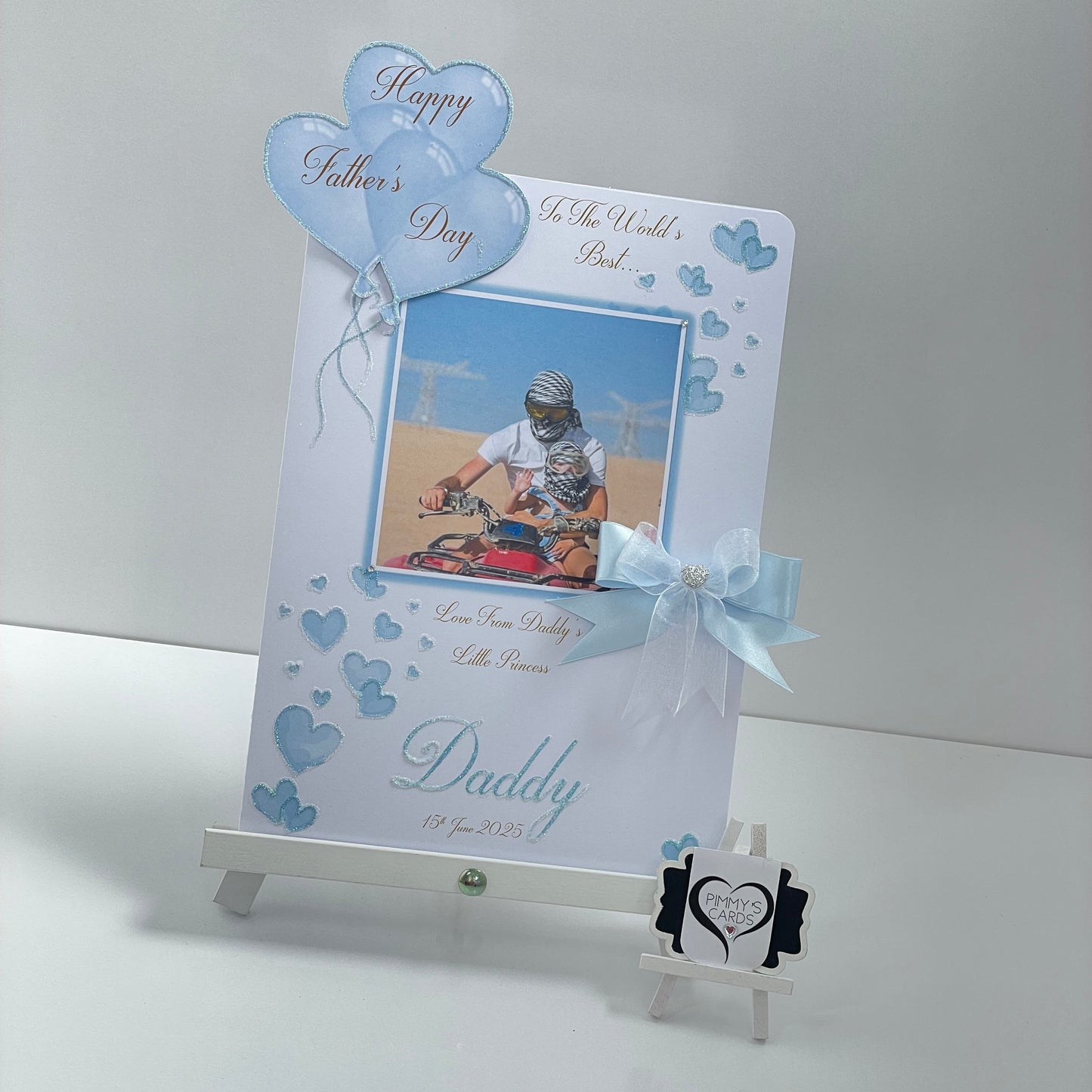 Baby Blue Heart Balloons Scattered Hearts Theme Photo 3D Pop Out Card- Father’s Day