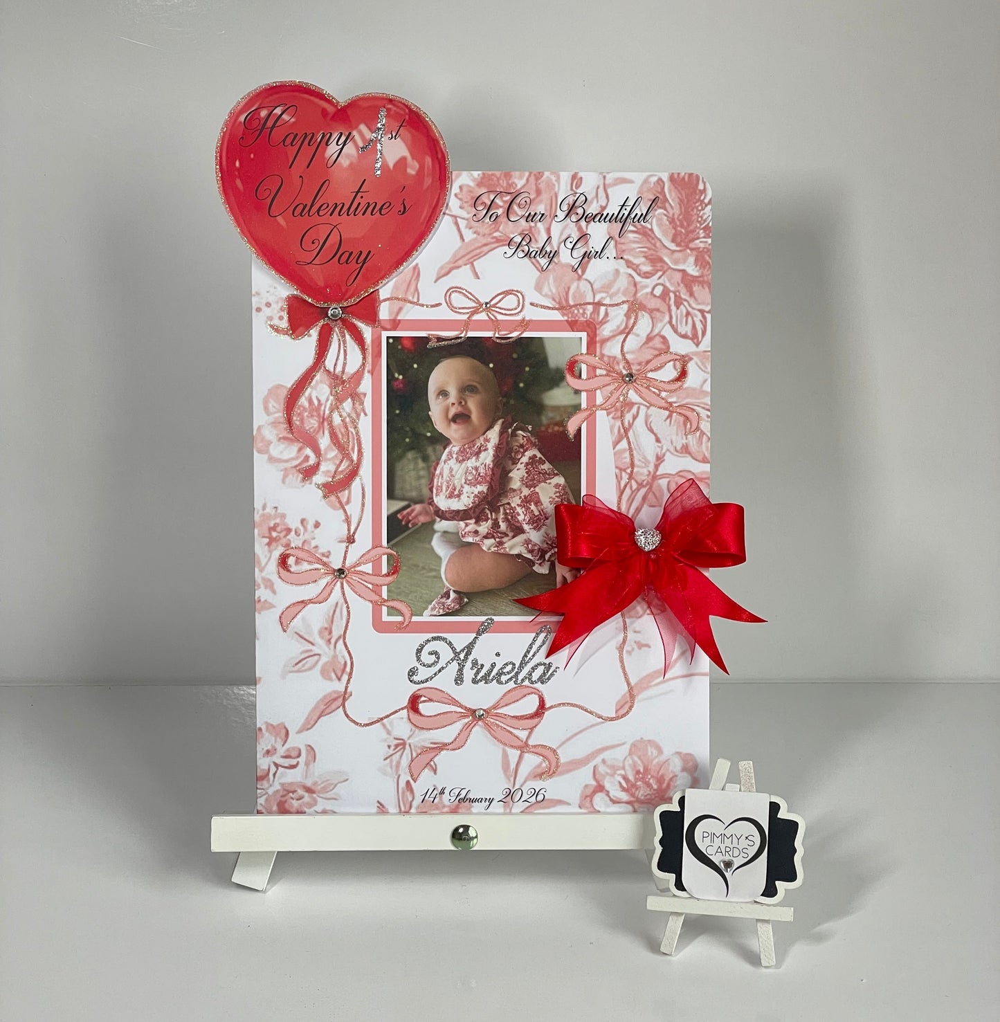 Red Valentine Bow Toile Theme Photo 3D Pop Out Card