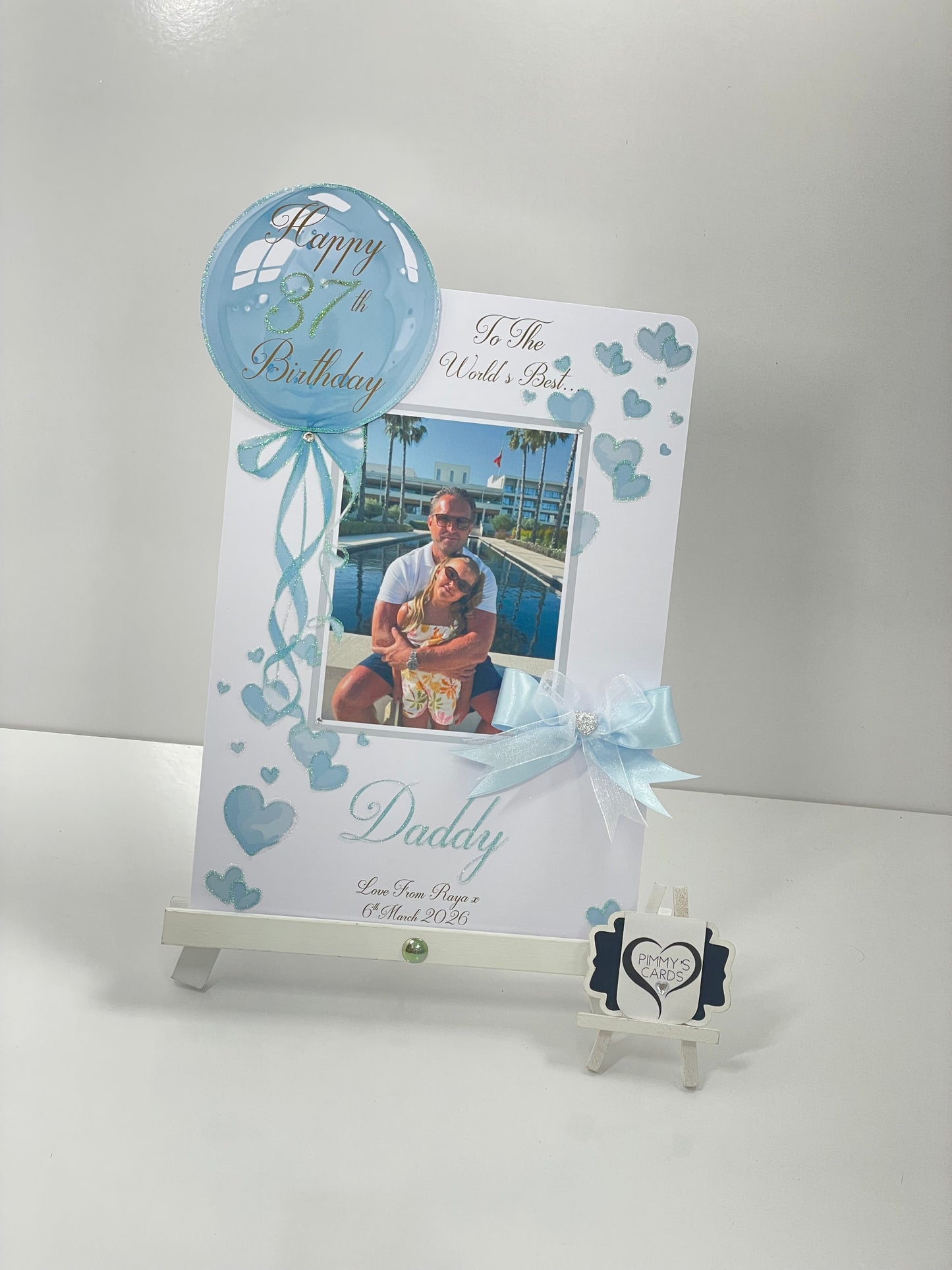 Baby Blue Balloon Scattered Hearts Theme Photo 3D Pop Out Card