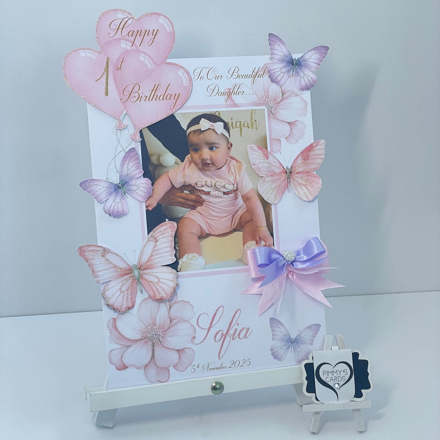 Pink & Purple Butterfly Theme Photo 3D Pop Out Card