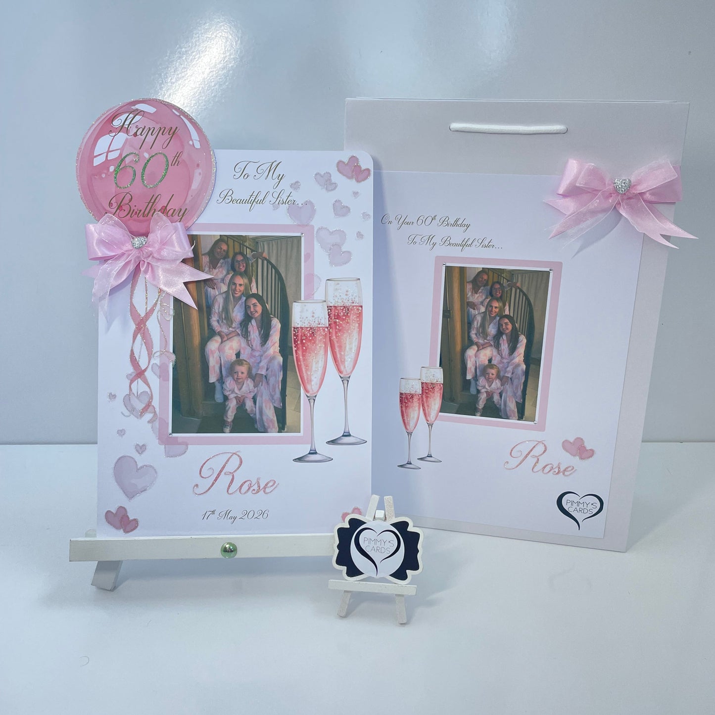 Pink Balloon & Champagne Glasses Theme Photo 3D Pop Out Card