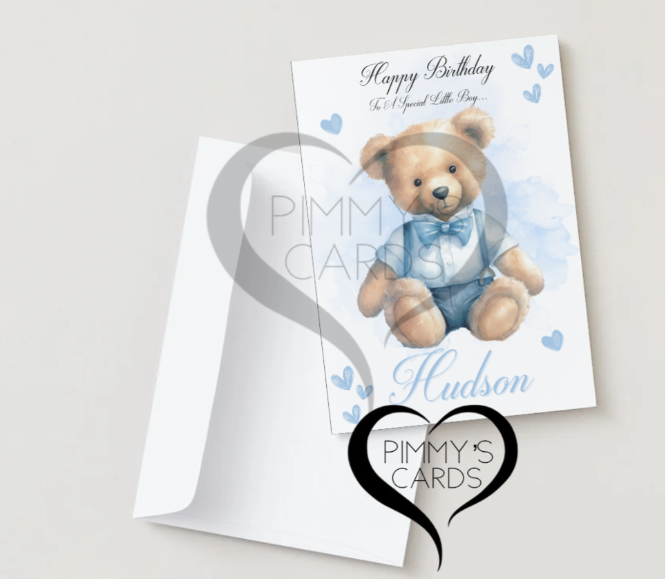 Personalised Boy cards. Teddy bear card