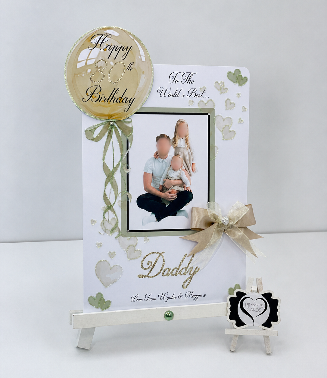 Black & Gold Theme - Gold Balloon Scattered Hearts Photo 3D Pop Out Card