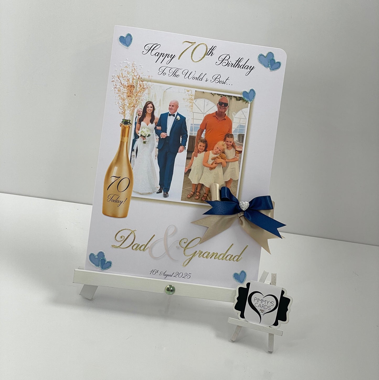 Navy Blue & Gold Champagne Spray Theme Photo Card