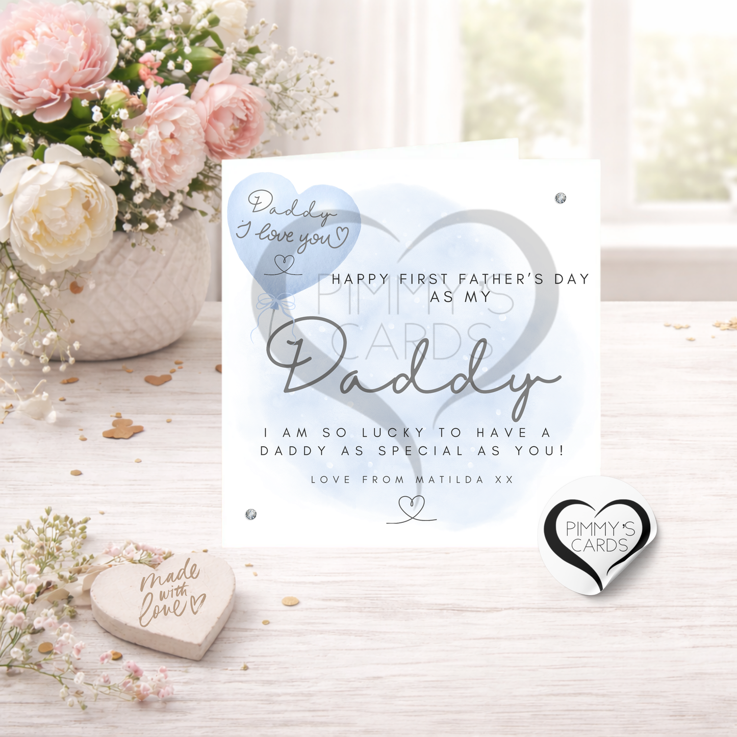 First Father's Day As My Daddy Blue Balloon-Classic Card