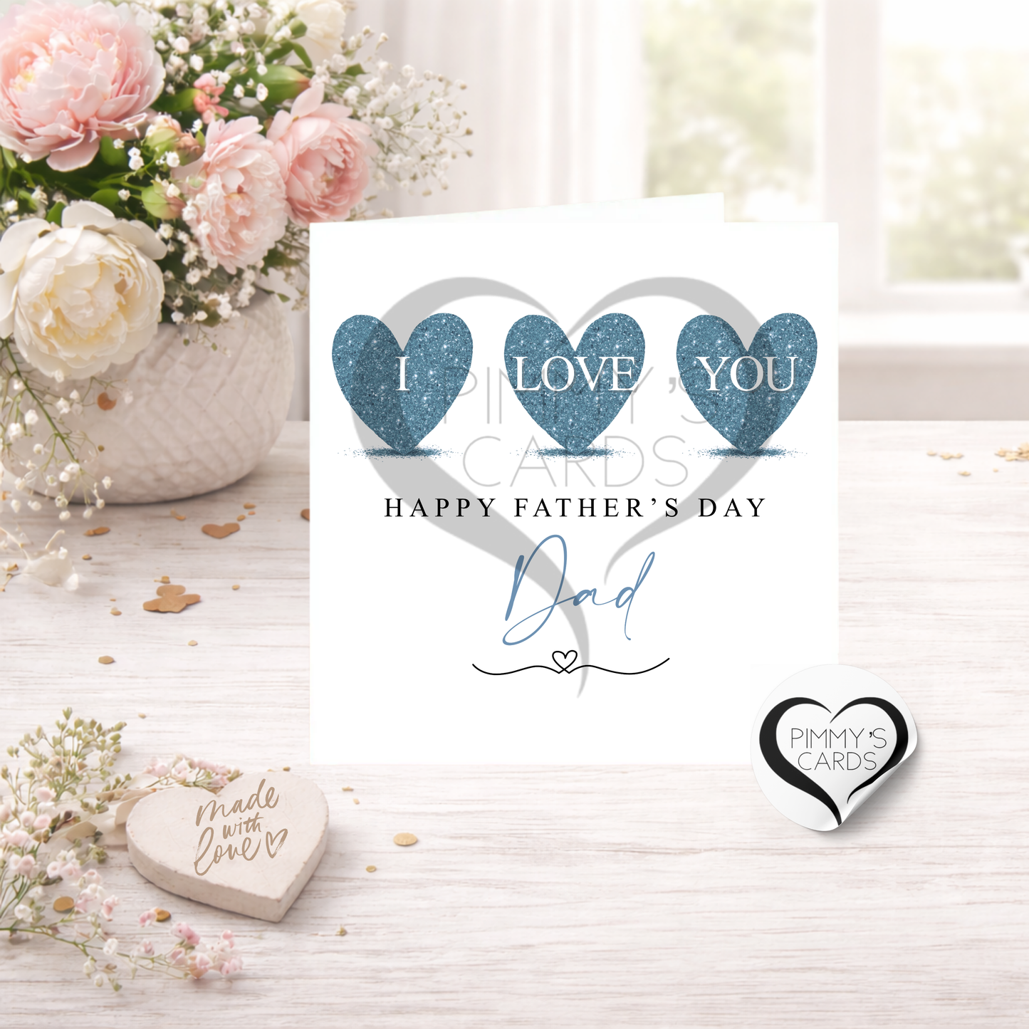 3 Blue Hearts I Love You-Father's Day Classic Card