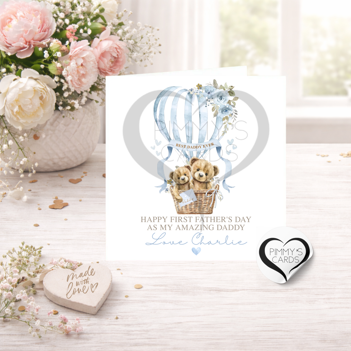 Teddy Bears Blue Hot Air Balloon-Father's Day Classic Card