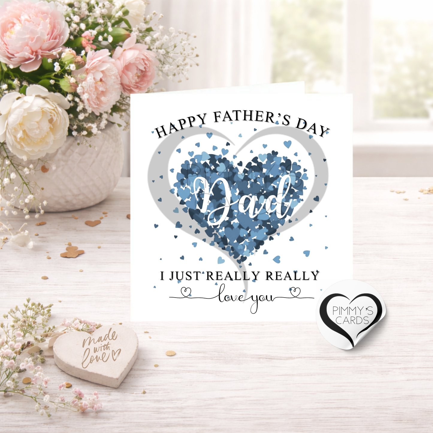 I Just Really Really Love You-Blue Scattered Heart Name-Father's Day Classic Card
