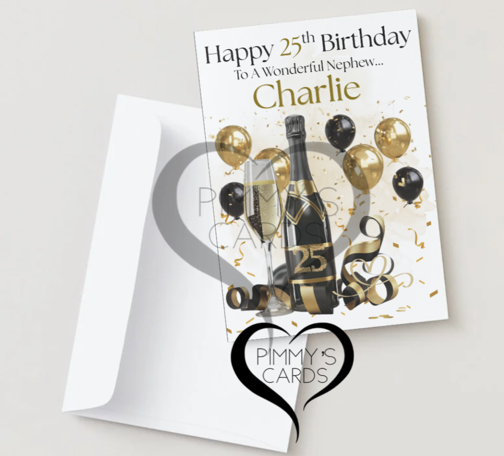 personalised birthday card for men and women champagne design