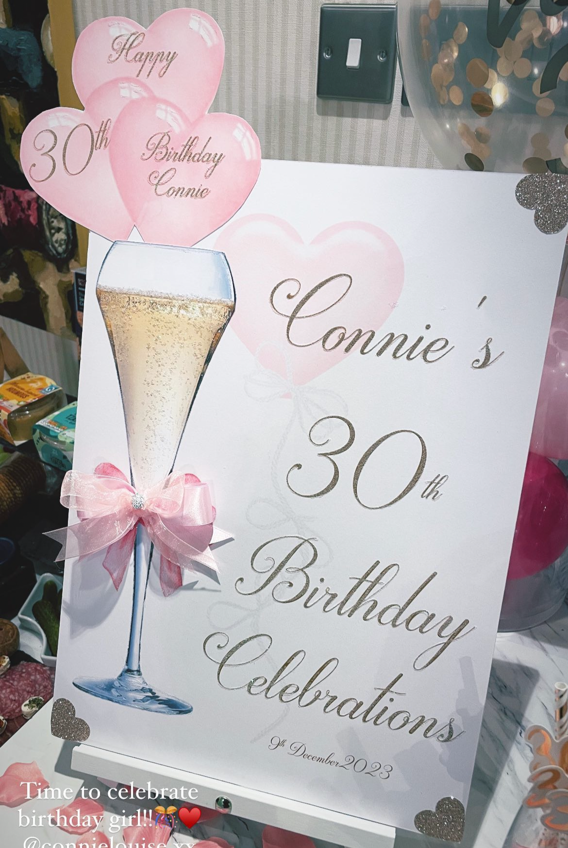 Pink Champagne Bow Glass Party Sign