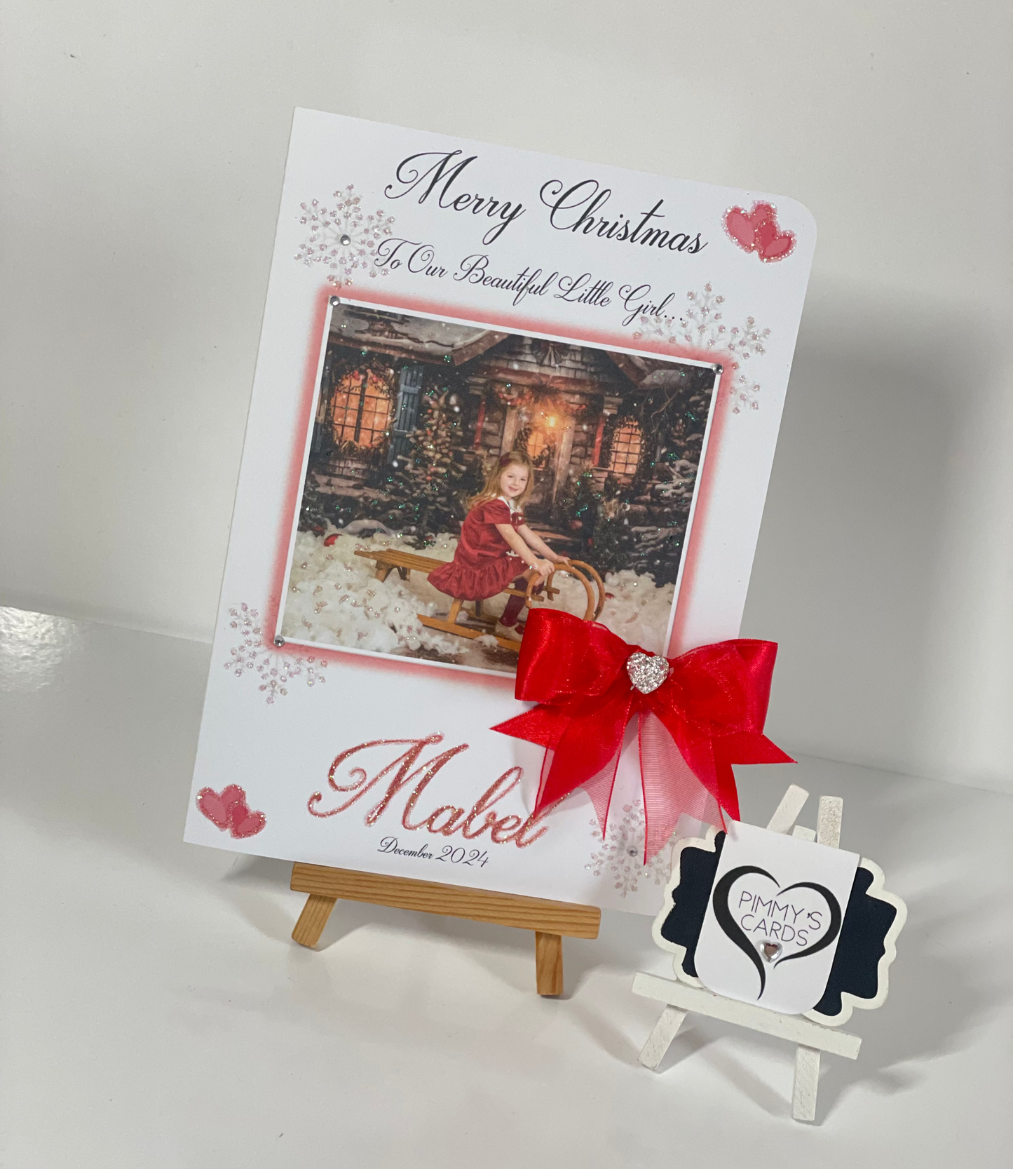 Personalised Christmas photo cards snowflake red theme