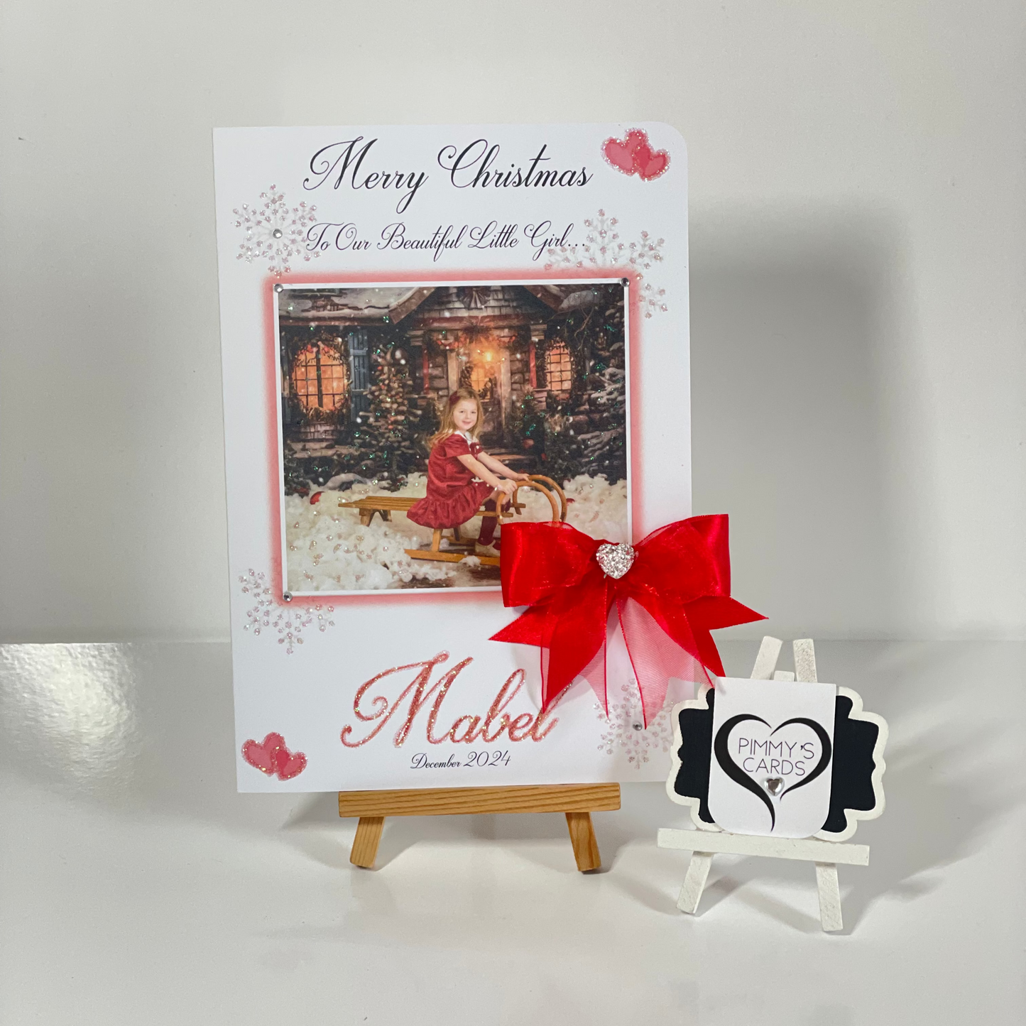 Personalised Christmas photo cards snowflake red theme