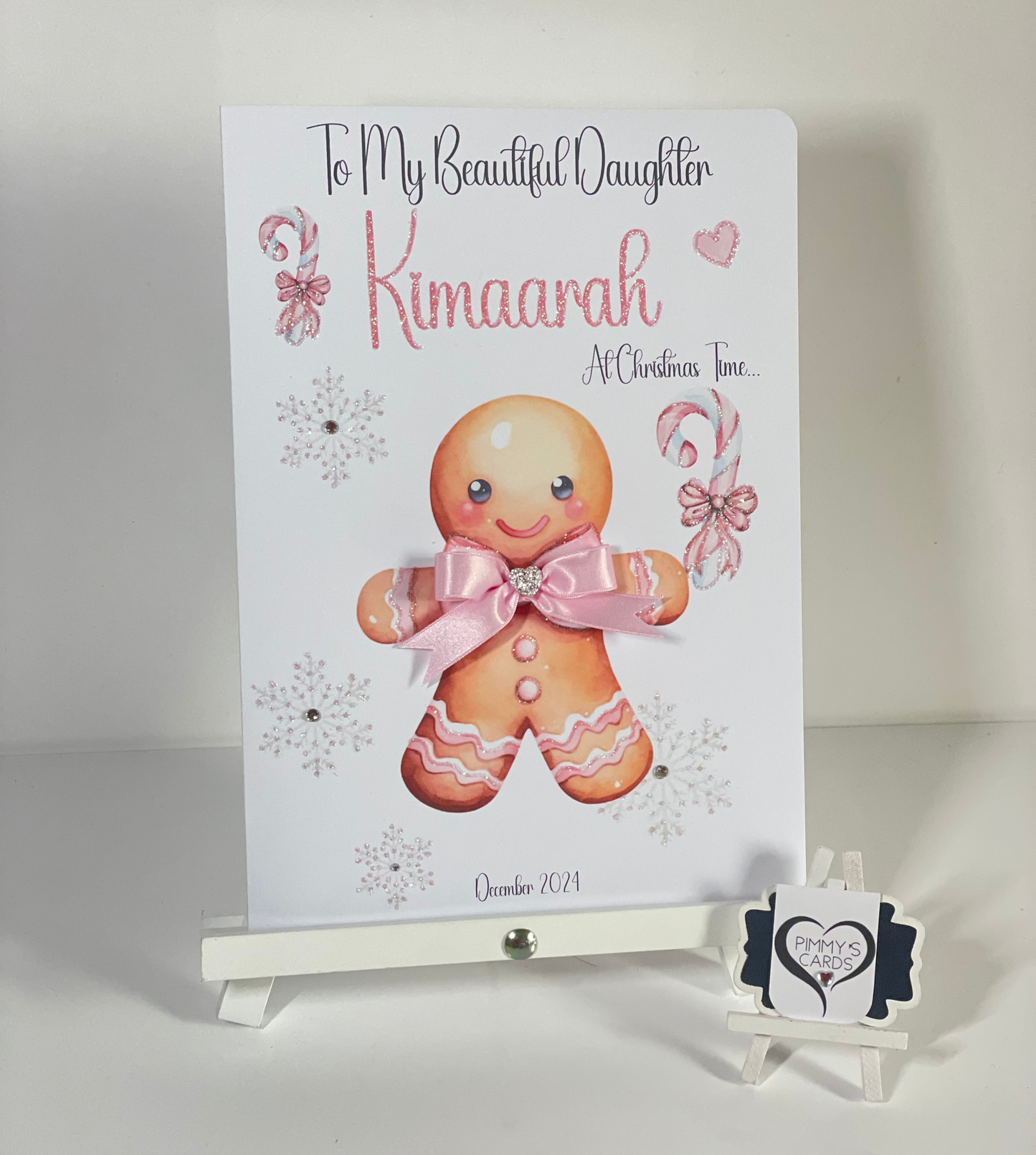 Personalised Christmas cards Pink Gingerbread Candy cane theme