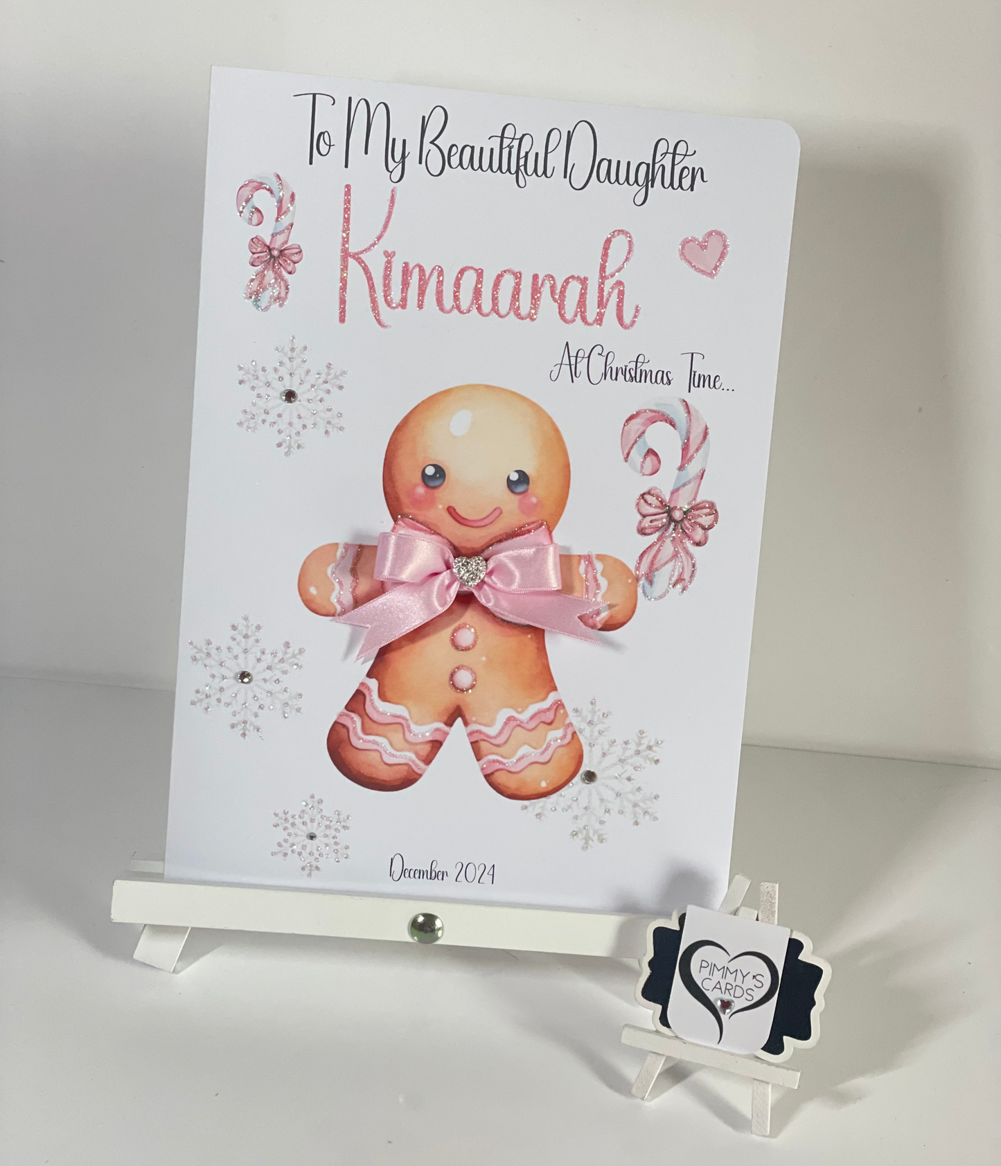 Personalised Christmas cards Pink Gingerbread Candy cane theme