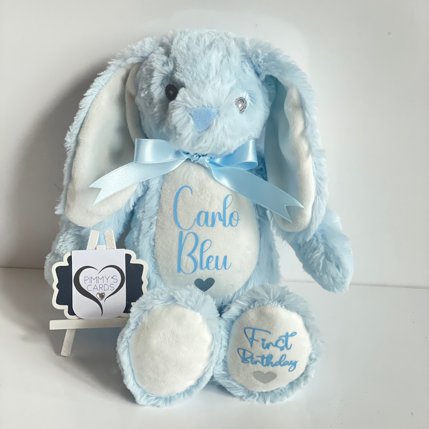 First Birthday Baby Blue Bunny - Pimmy's Soft Cuddlers