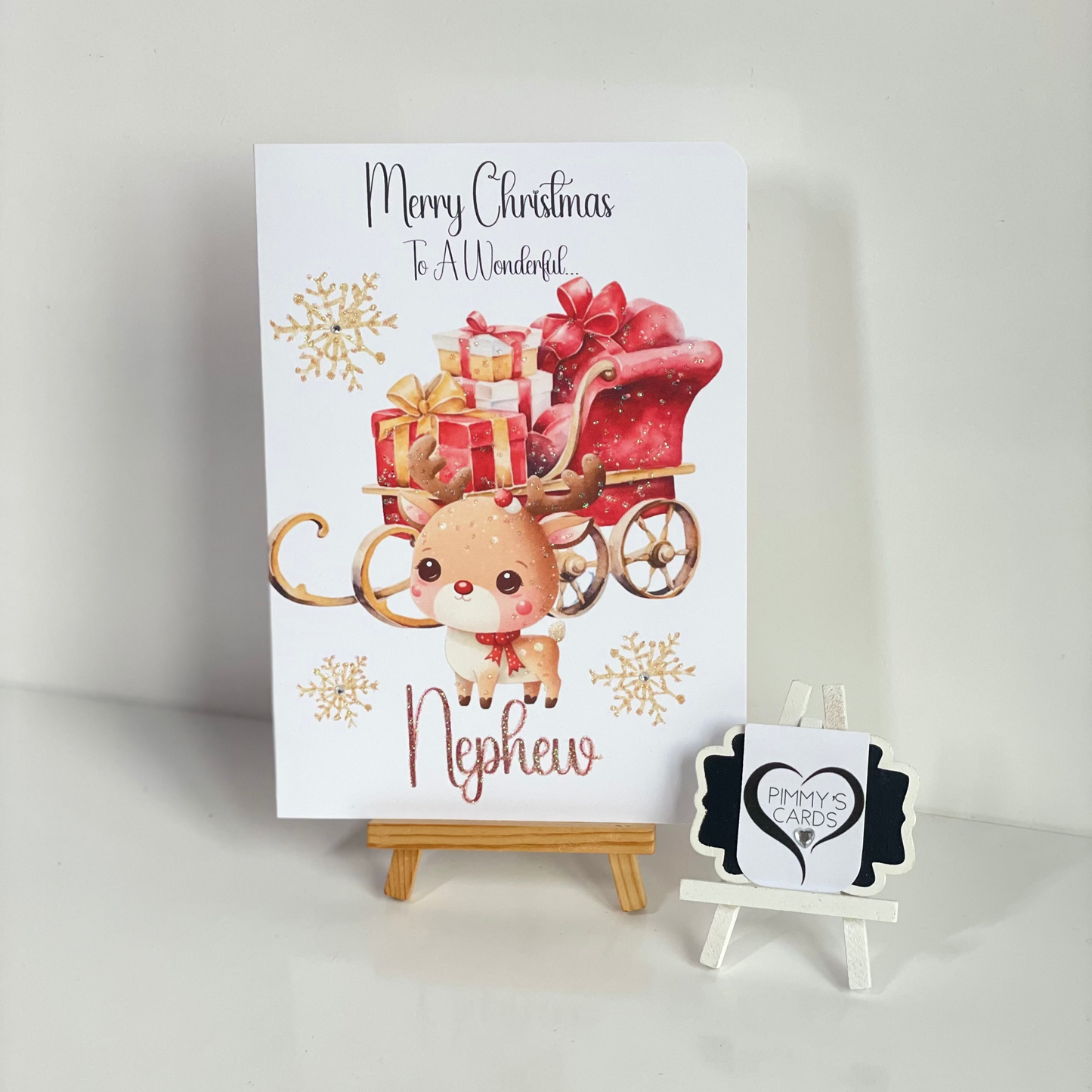 Boy Reindeer Sleigh-Generic Christmas Cards
