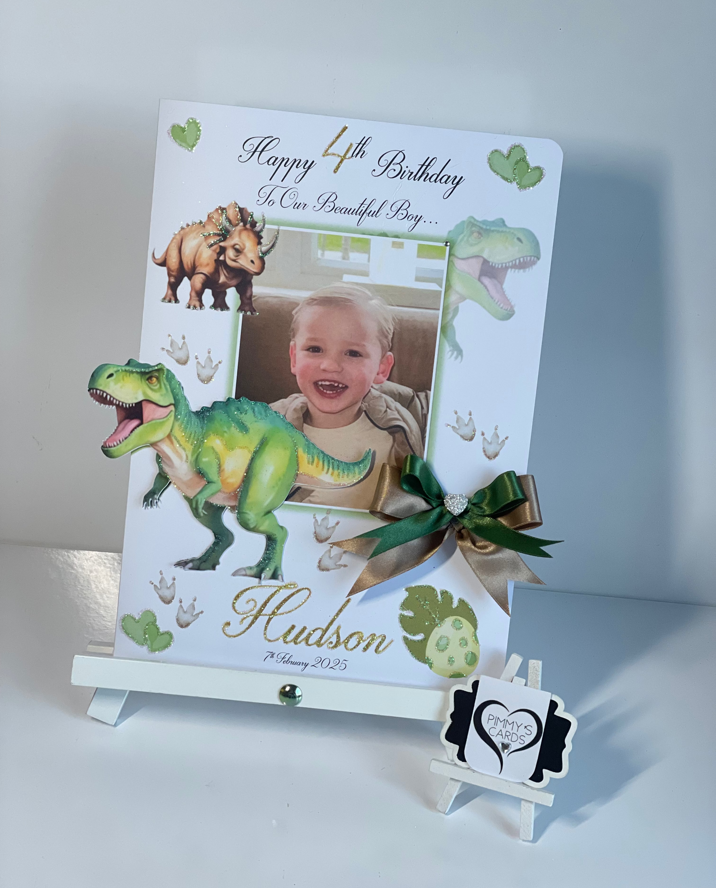 Dinosaur Green T-Rex & Triceratops Theme Photo 3D Pop Out Card
