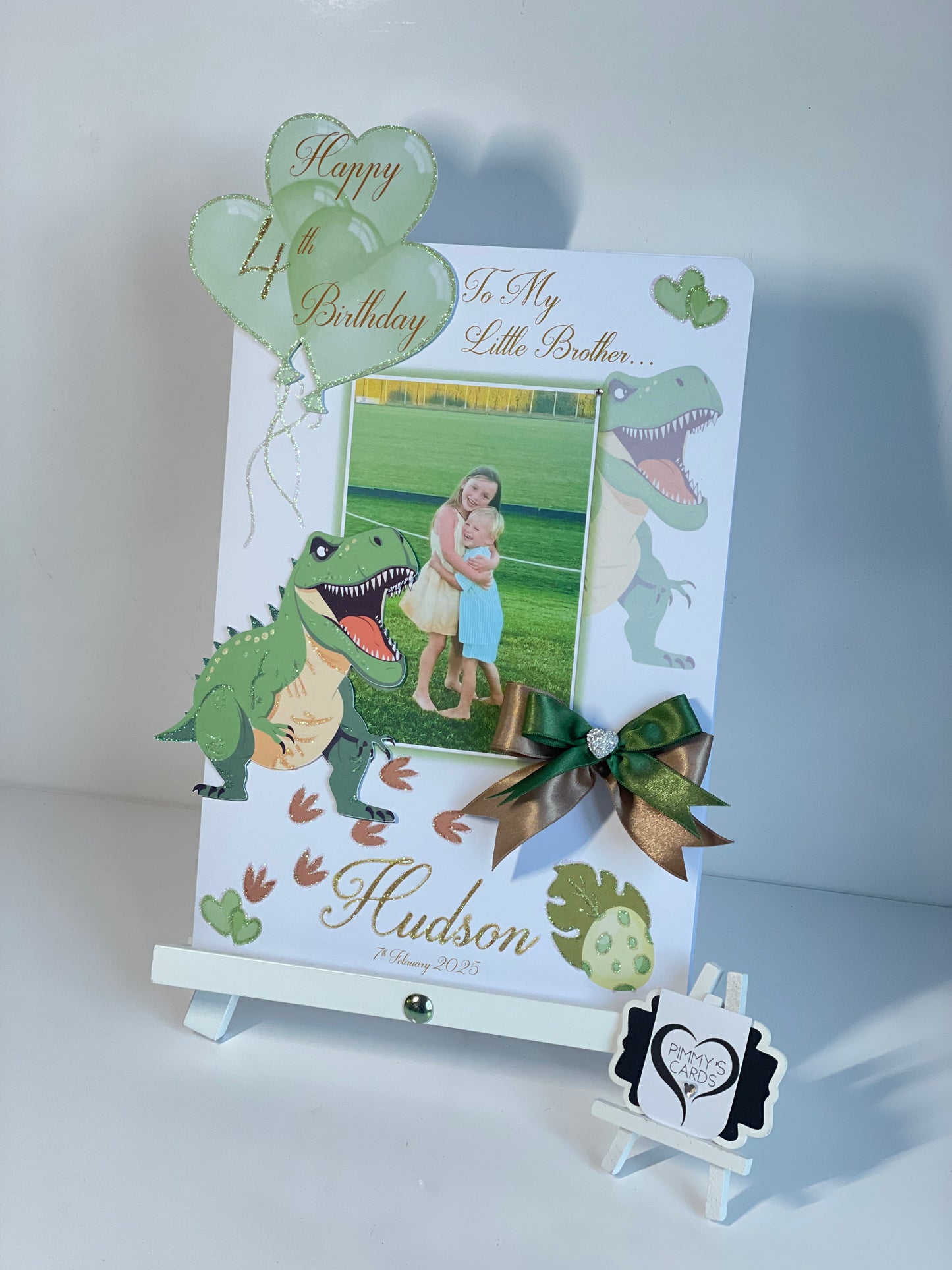Dinosaur Green T-Rex Theme Photo 3D Pop Out Card