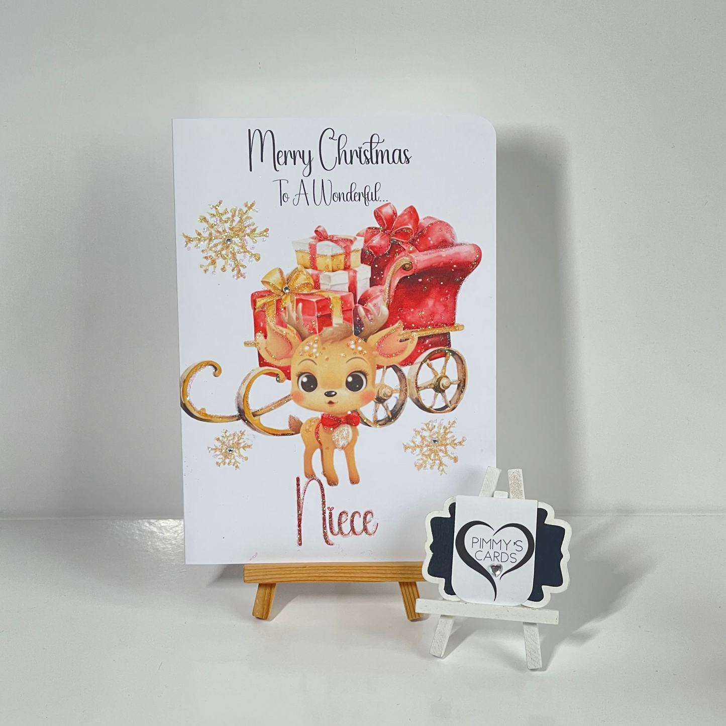 Girl Reindeer Santa Sleigh-Generic Christmas Cards