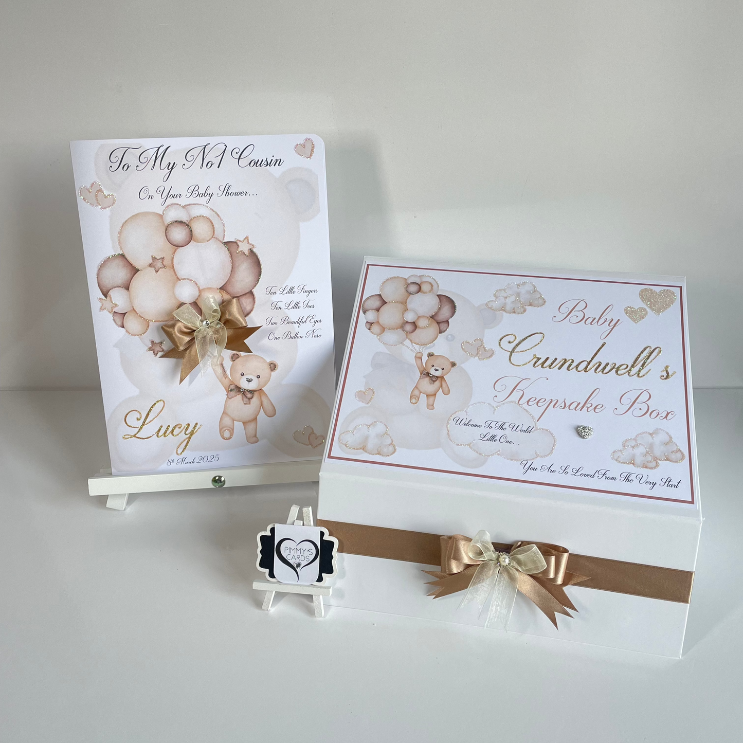 Neutral Balloon Teddy - Baby Keepsake Box