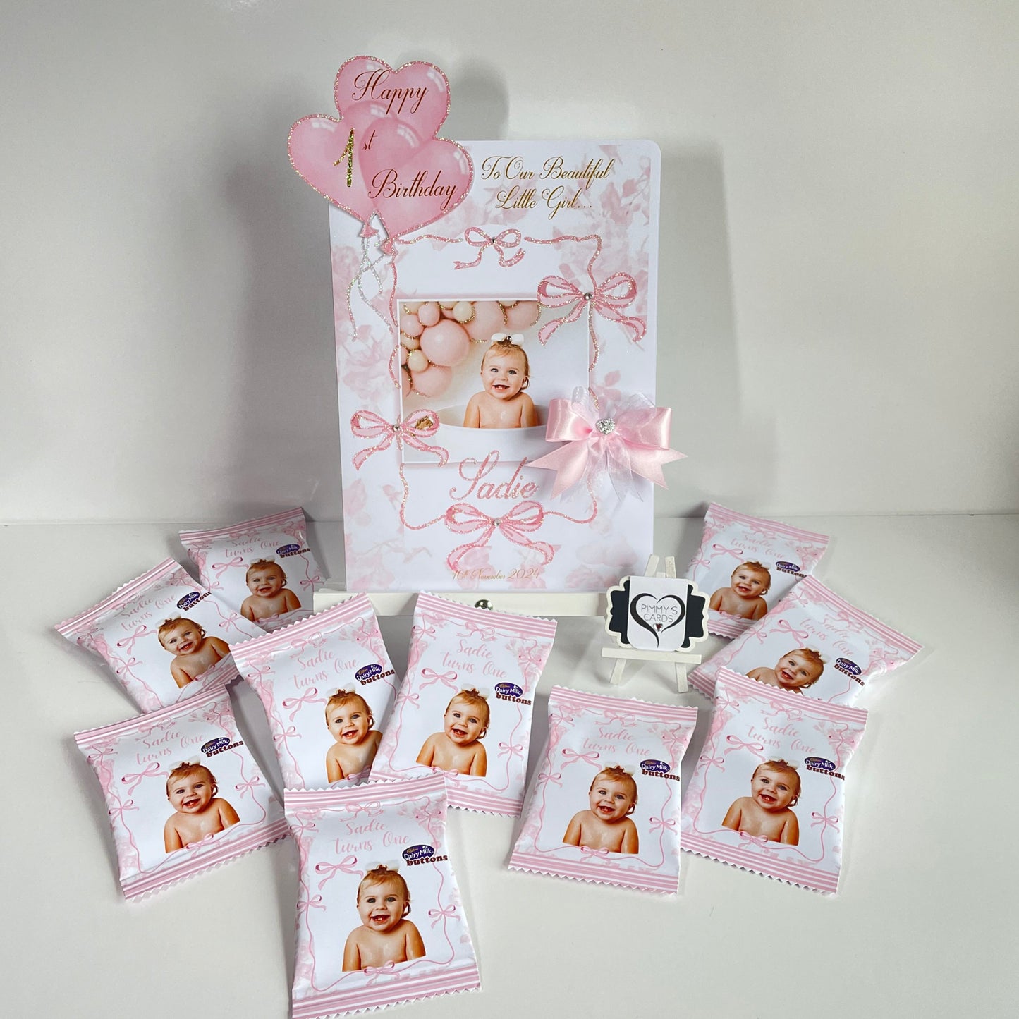 Baby card bow theme pink