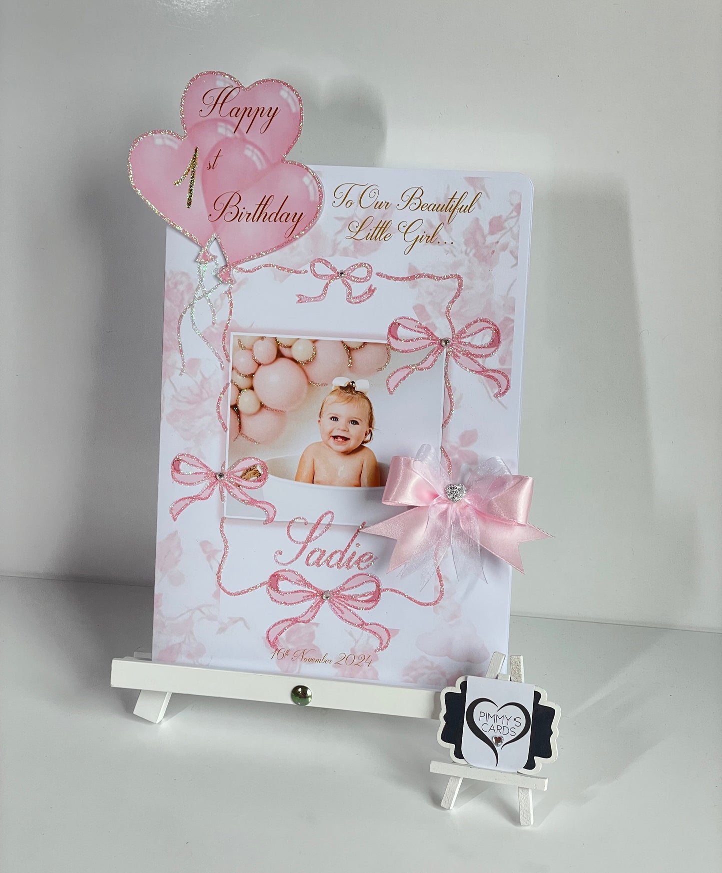 Pink Bow Toile Theme Photo 3D Pop Out Card
