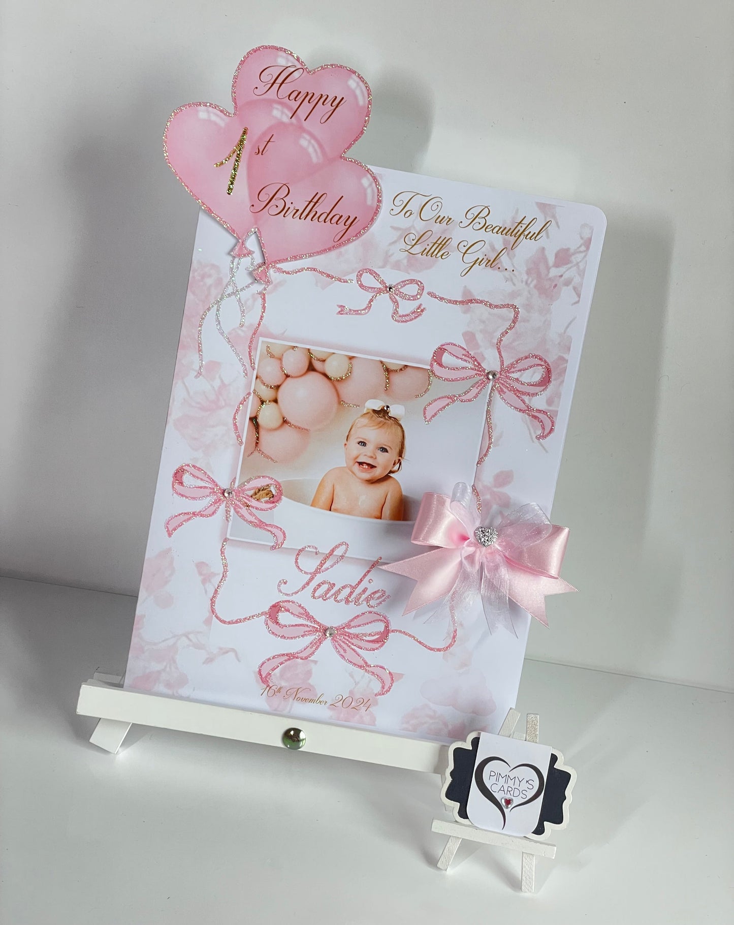 Pink Bow Toile Theme Photo 3D Pop Out Card