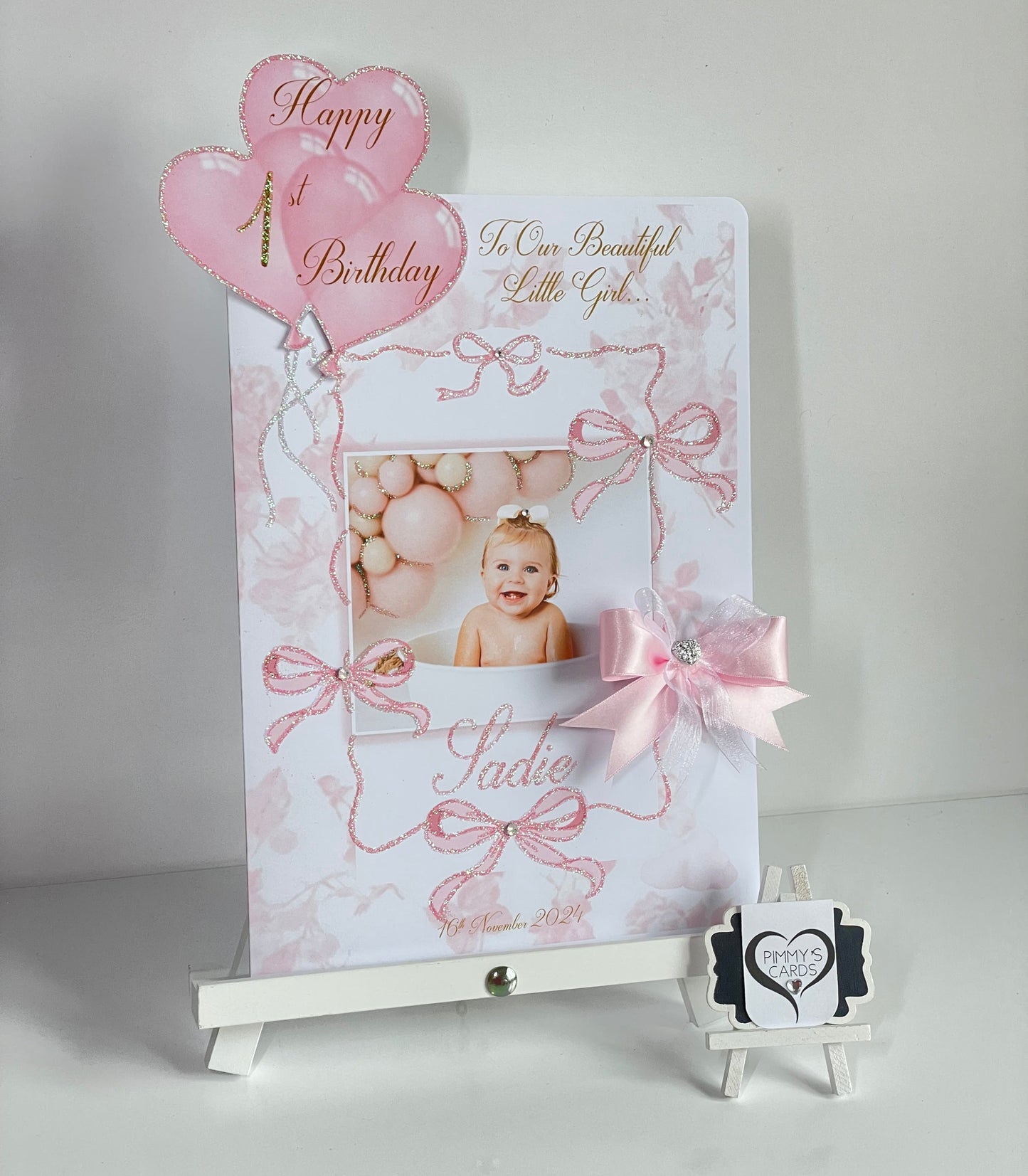 Pink Bow Toile Theme Photo 3D Pop Out Card