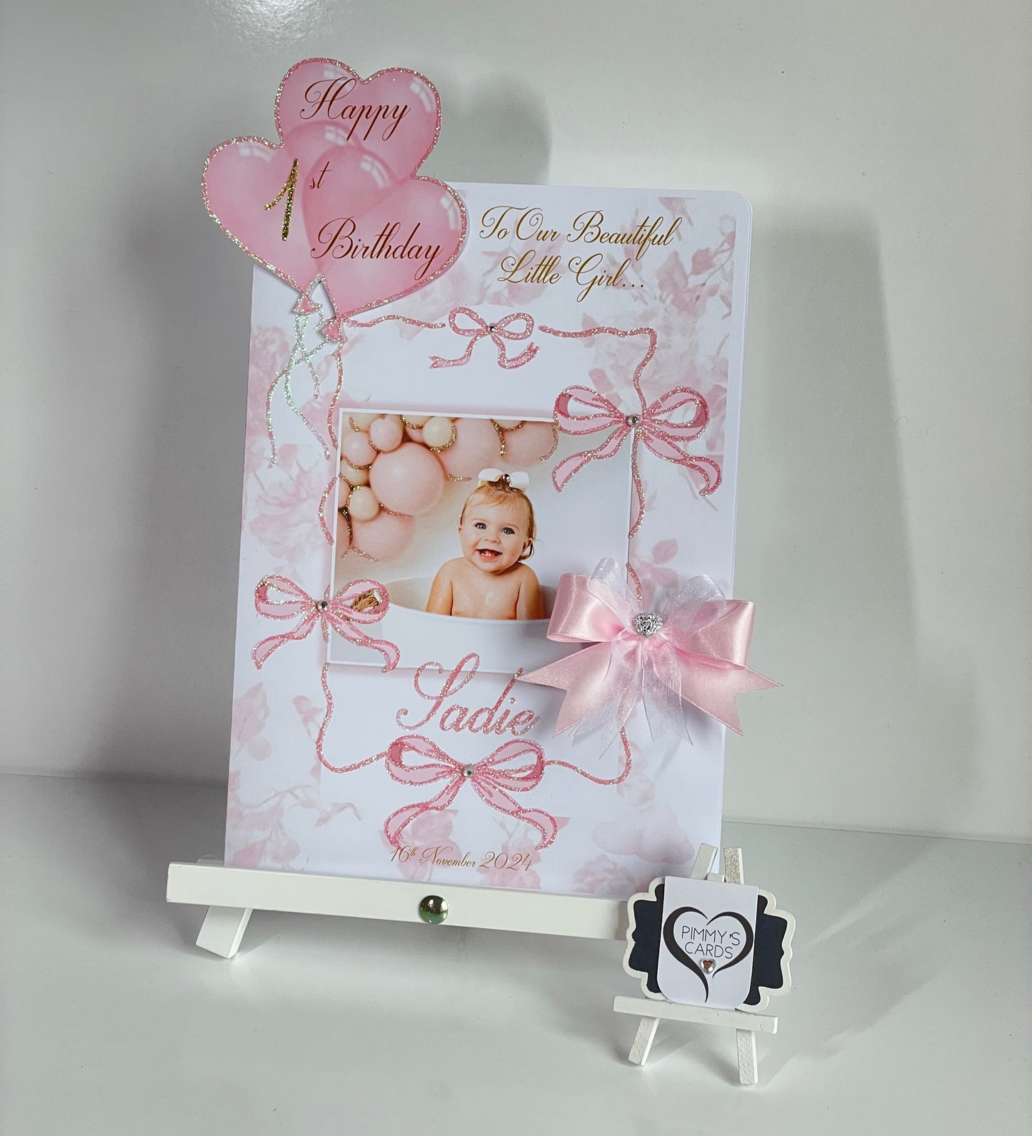 Pink Bow Toile Theme Photo 3D Pop Out Card