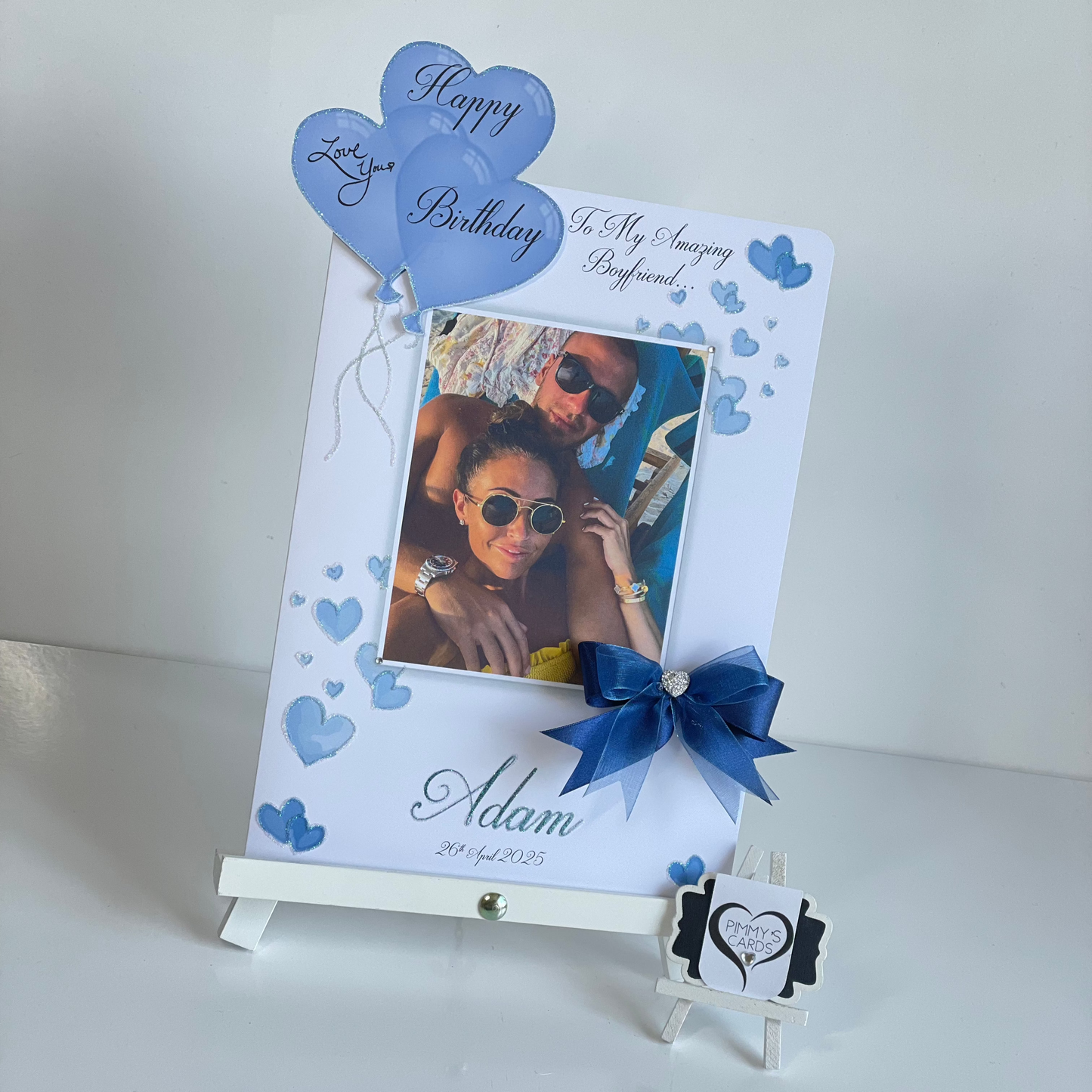 Navy Blue Scattered Hearts 3D Heart I Love You Balloons Pop Out Card