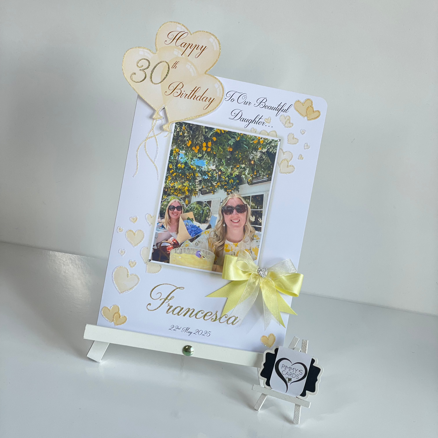 Lemon Scattered Hearts 3D Heart Balloons Pop Out Card