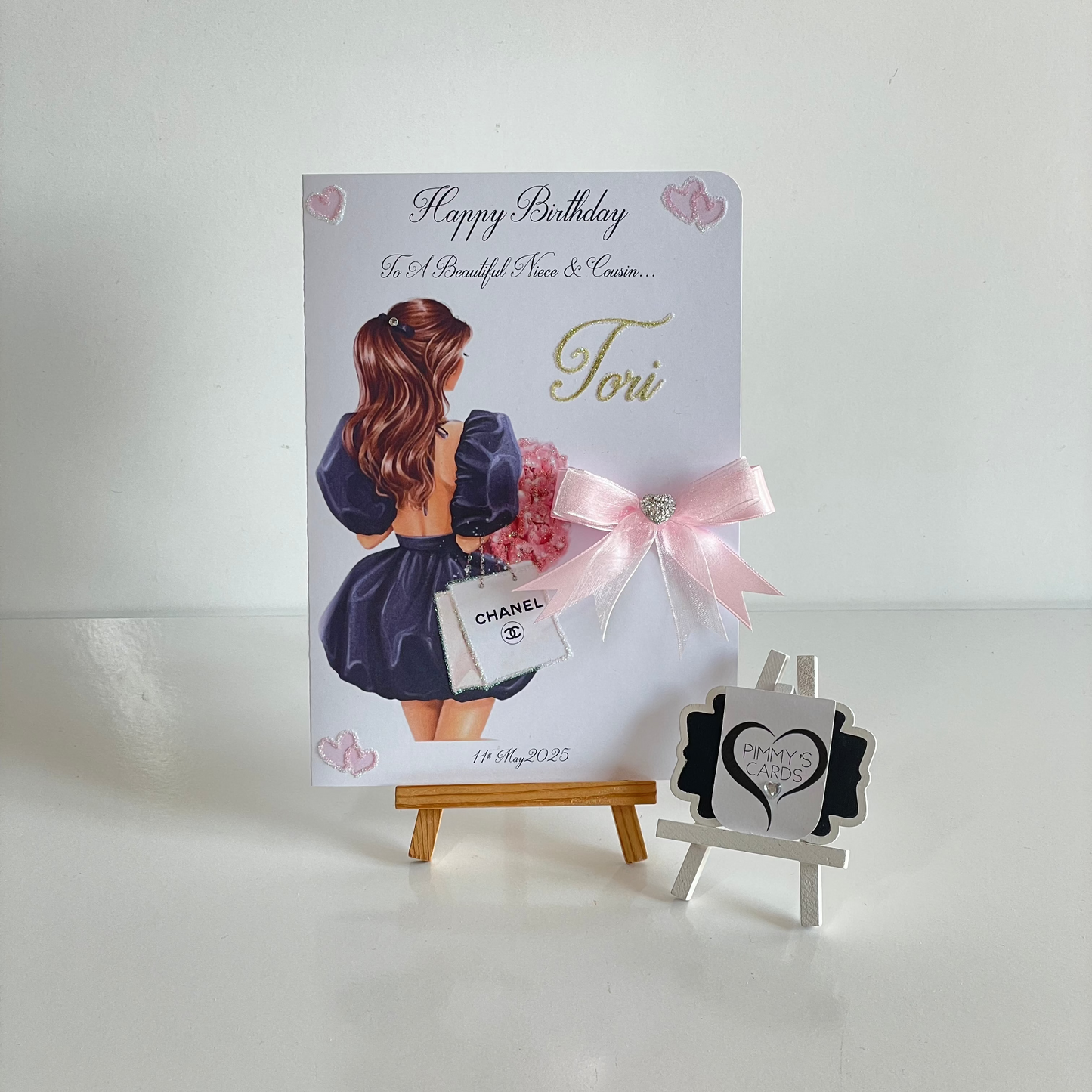 Buff Ball Dress Lady Holding Flowers