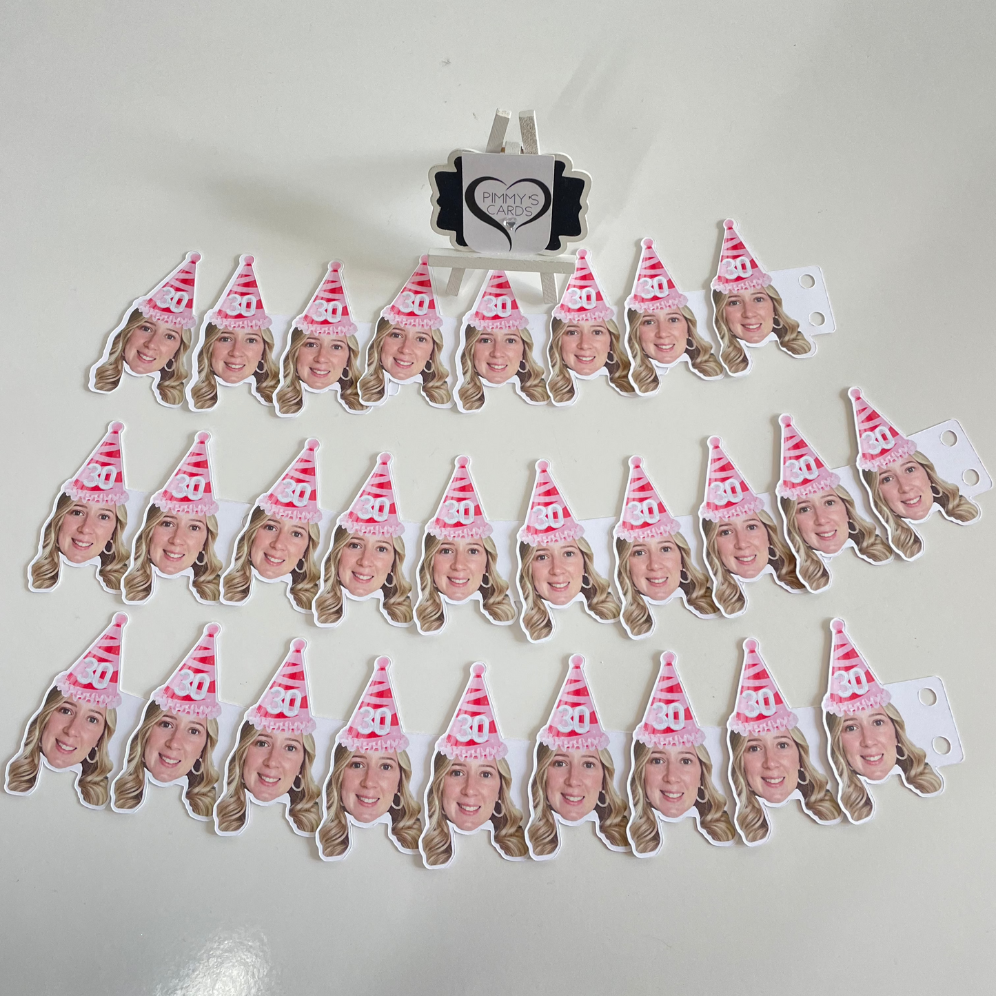 Personalised Face Straw Toppers - Pink Party Hat - Pack Of 16 Faces