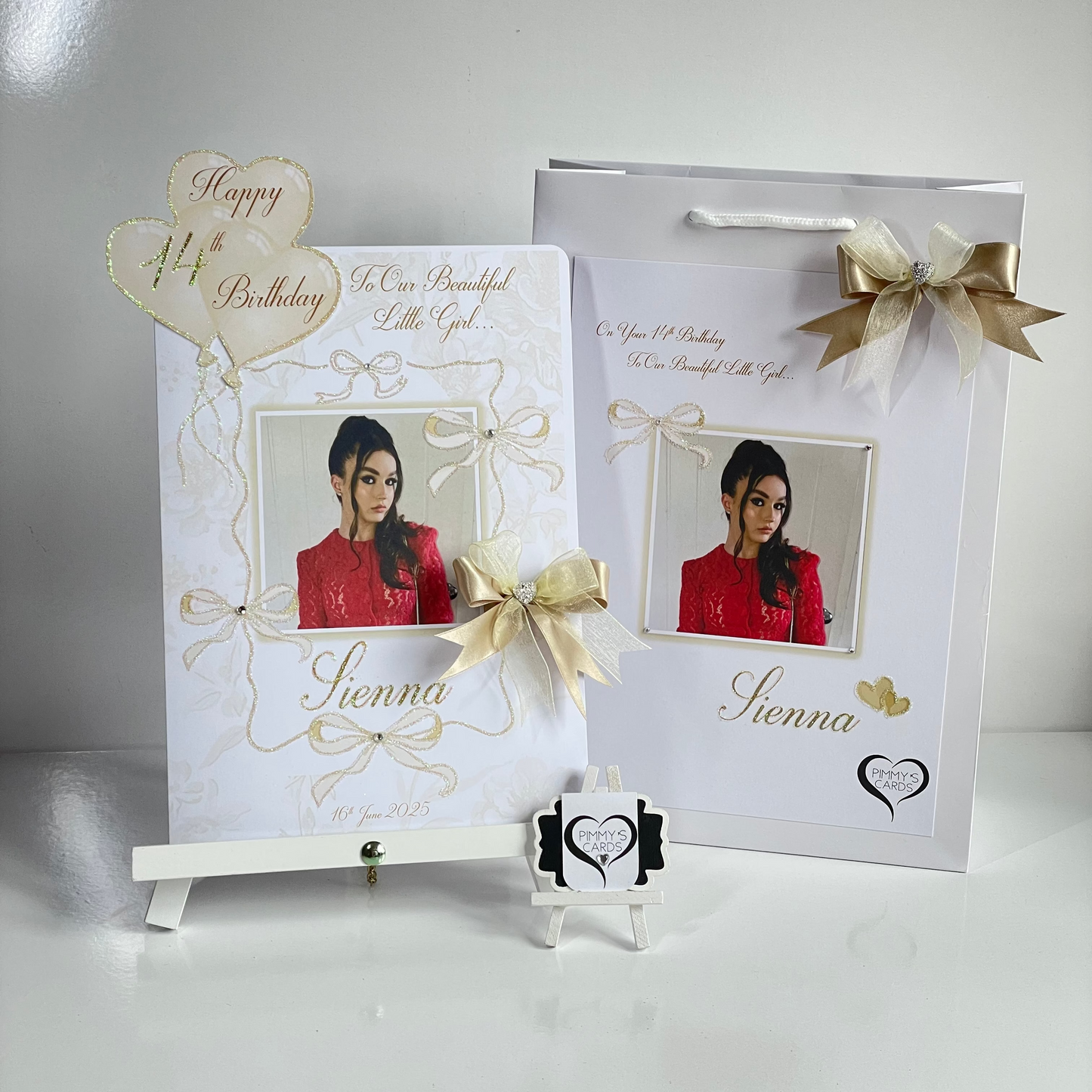 Gold Bow theme personalised birthday card