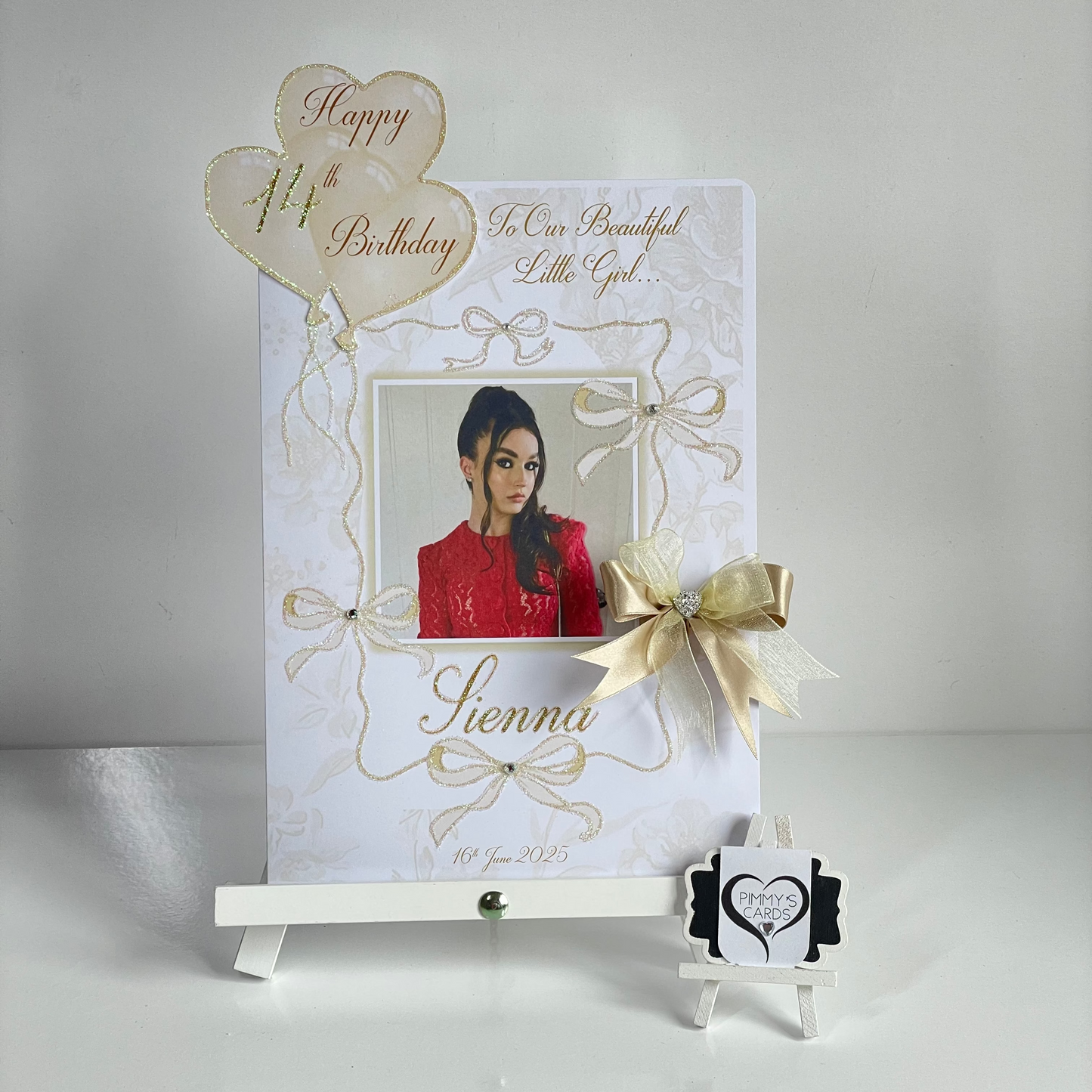Gold Bow Toile Theme Photo 3D Pop Out Card