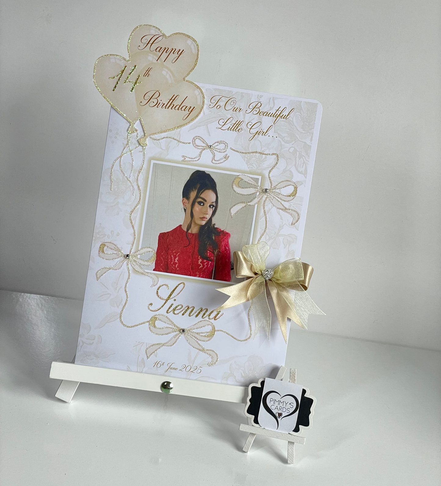Gold Bow Toile Theme Photo 3D Pop Out Card