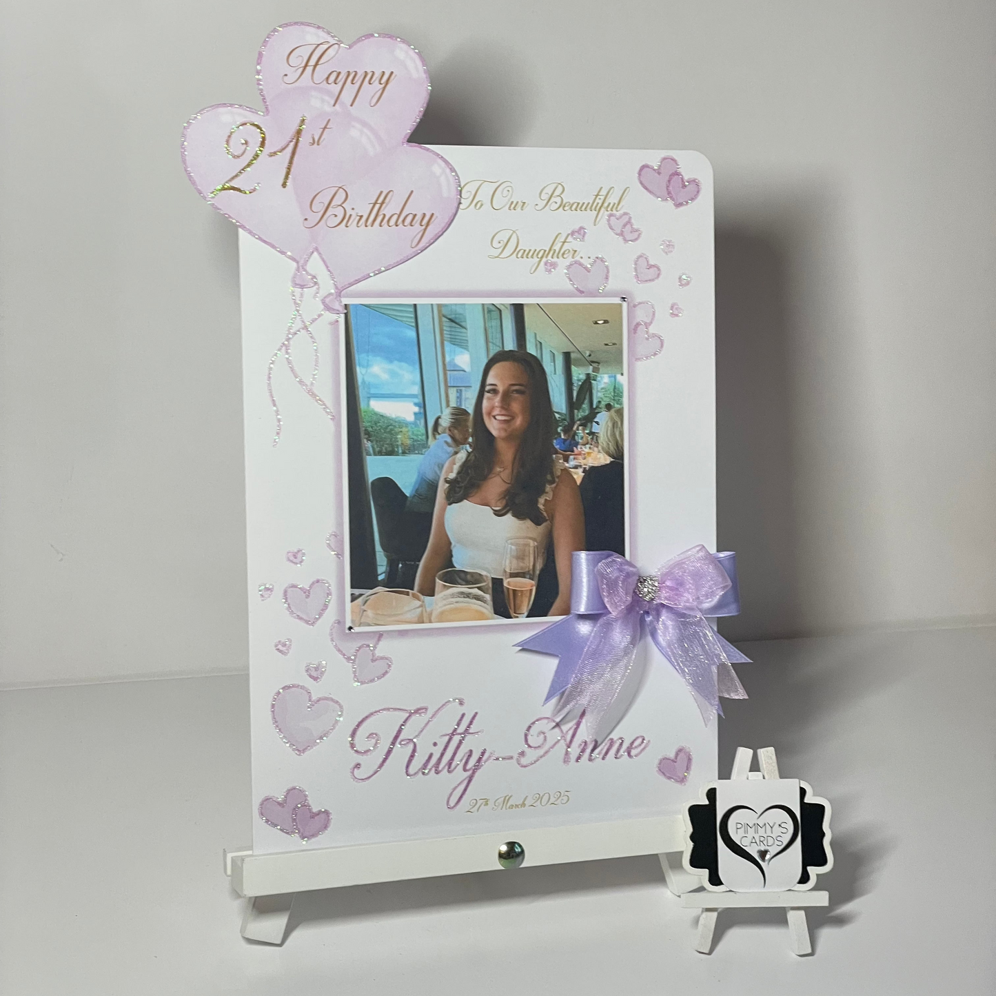 Lilac Scattered Hearts 3D Heart Balloons Pop Out Card