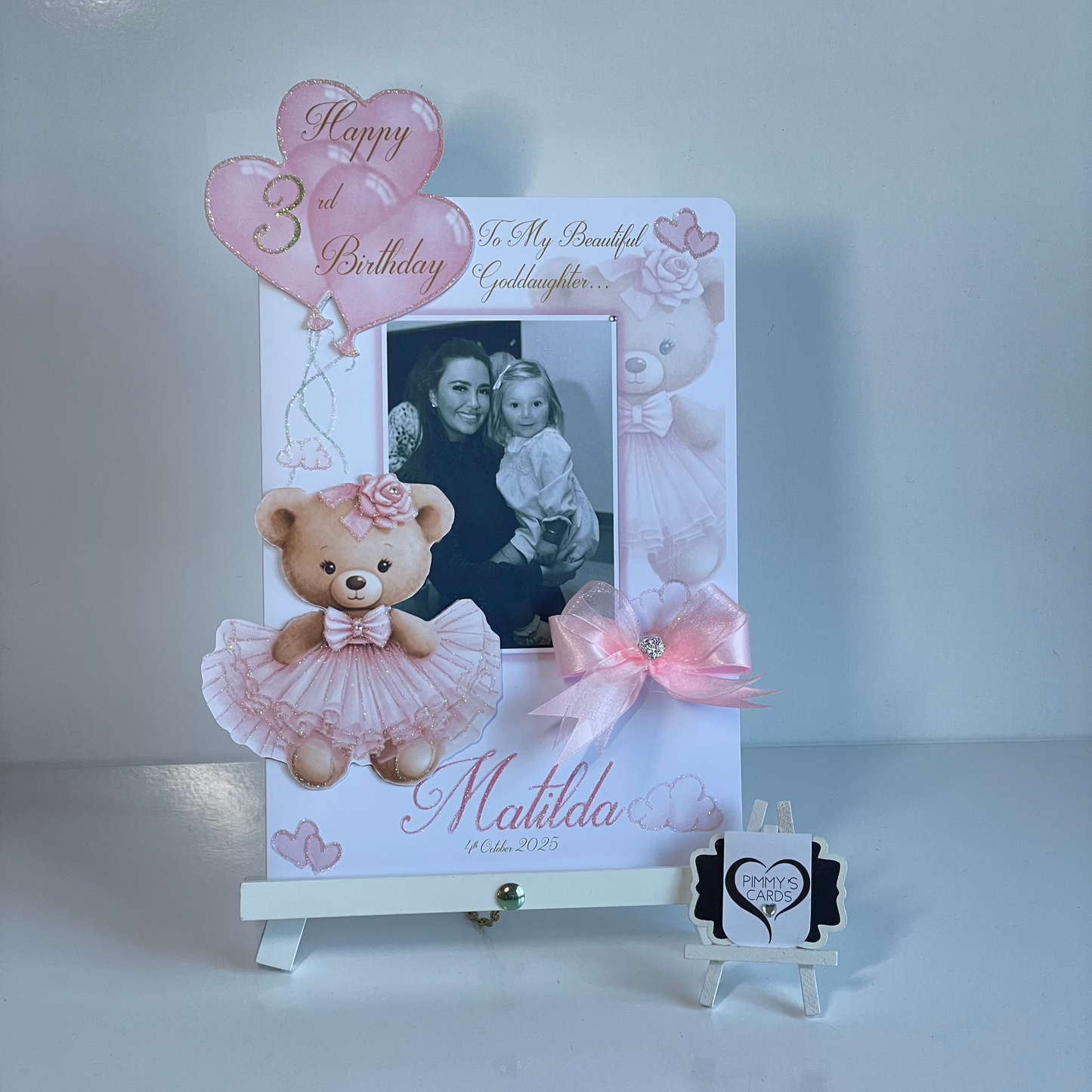 Pink Tutu Teddy Theme 3D Pop Out Card