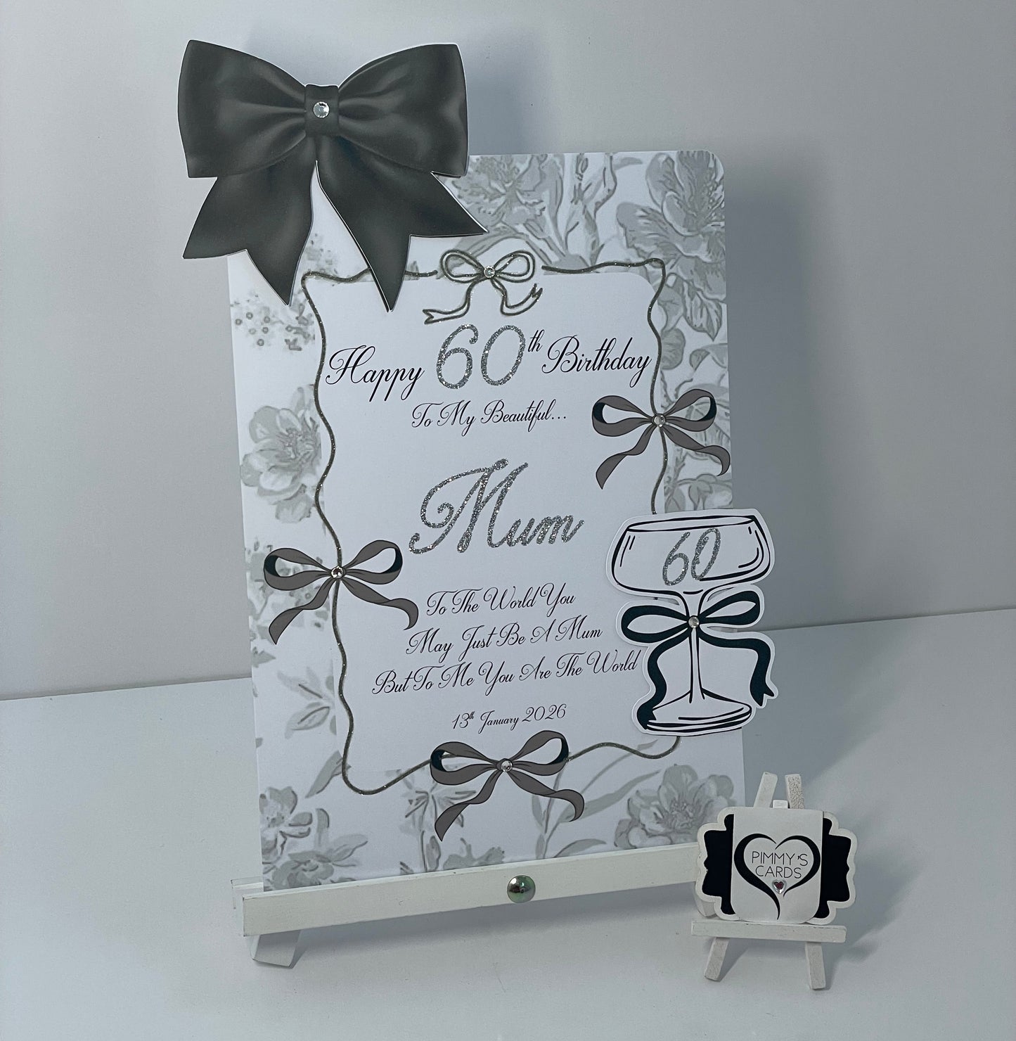 Black Bow Toile Theme 3D Cocktail Glass Pop Out Card