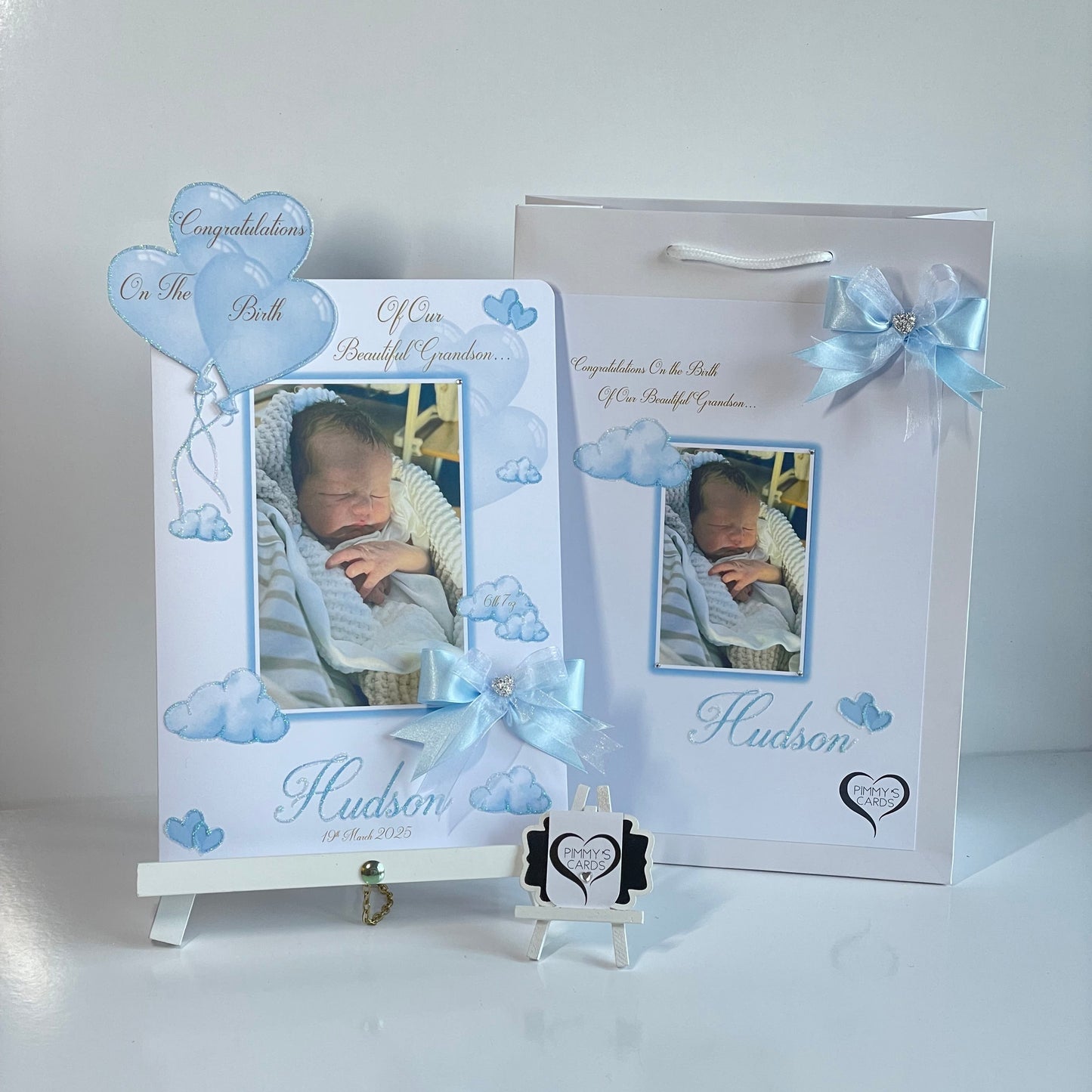 New Born Baby Boy Blue 3D Heart Balloons Pop Out Card