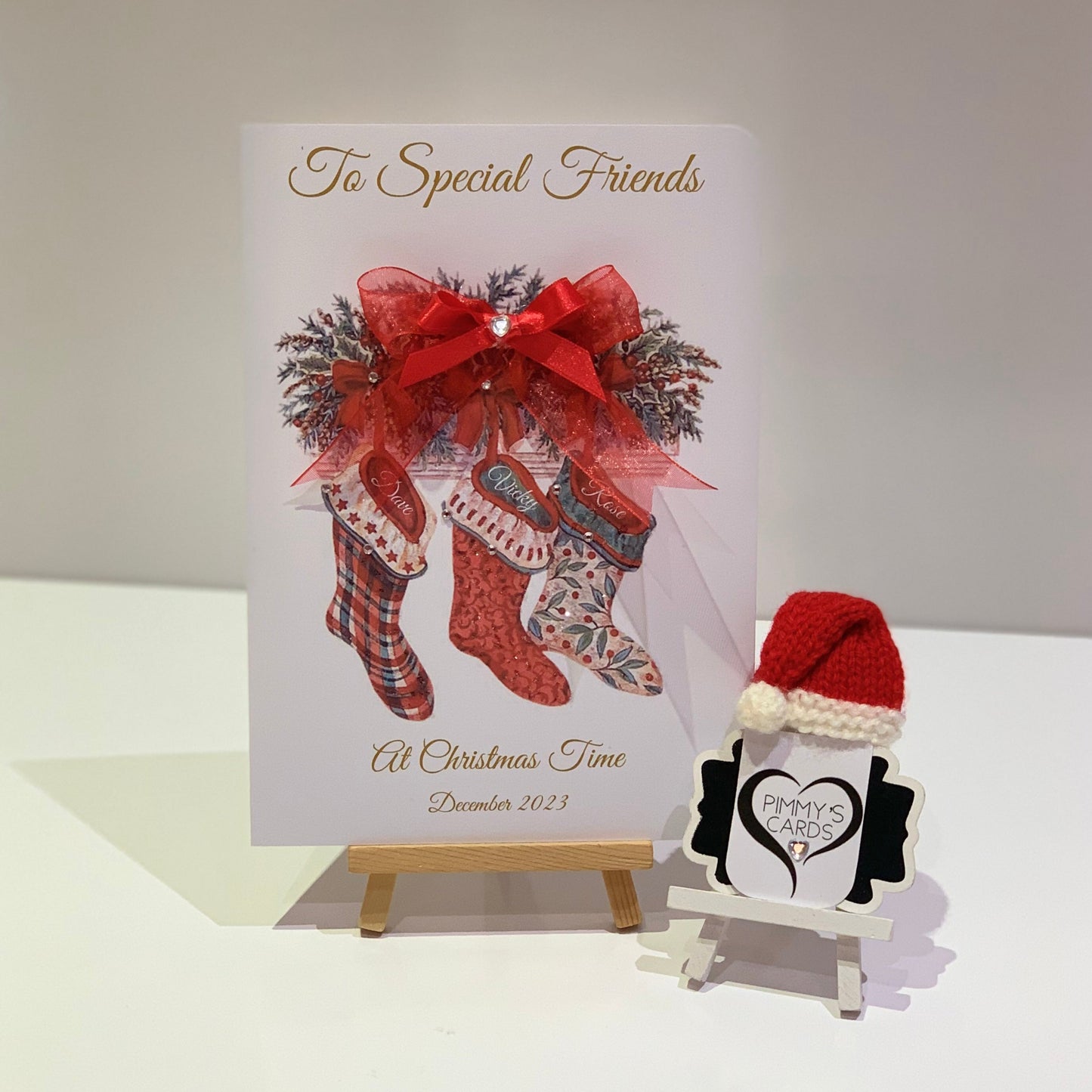 Christmas Stockings red bow Christmas card