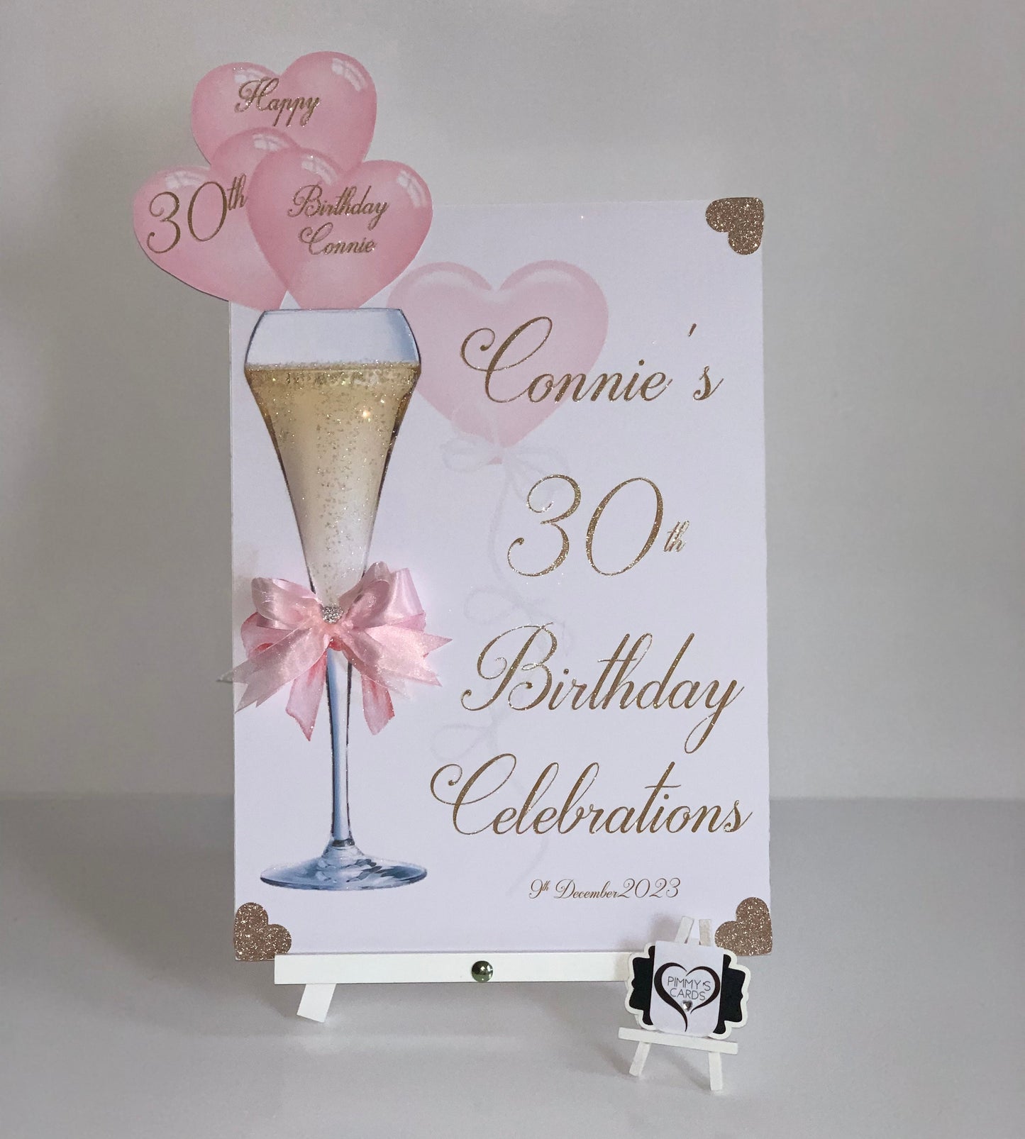 Pink Champagne Bow Glass Party Sign