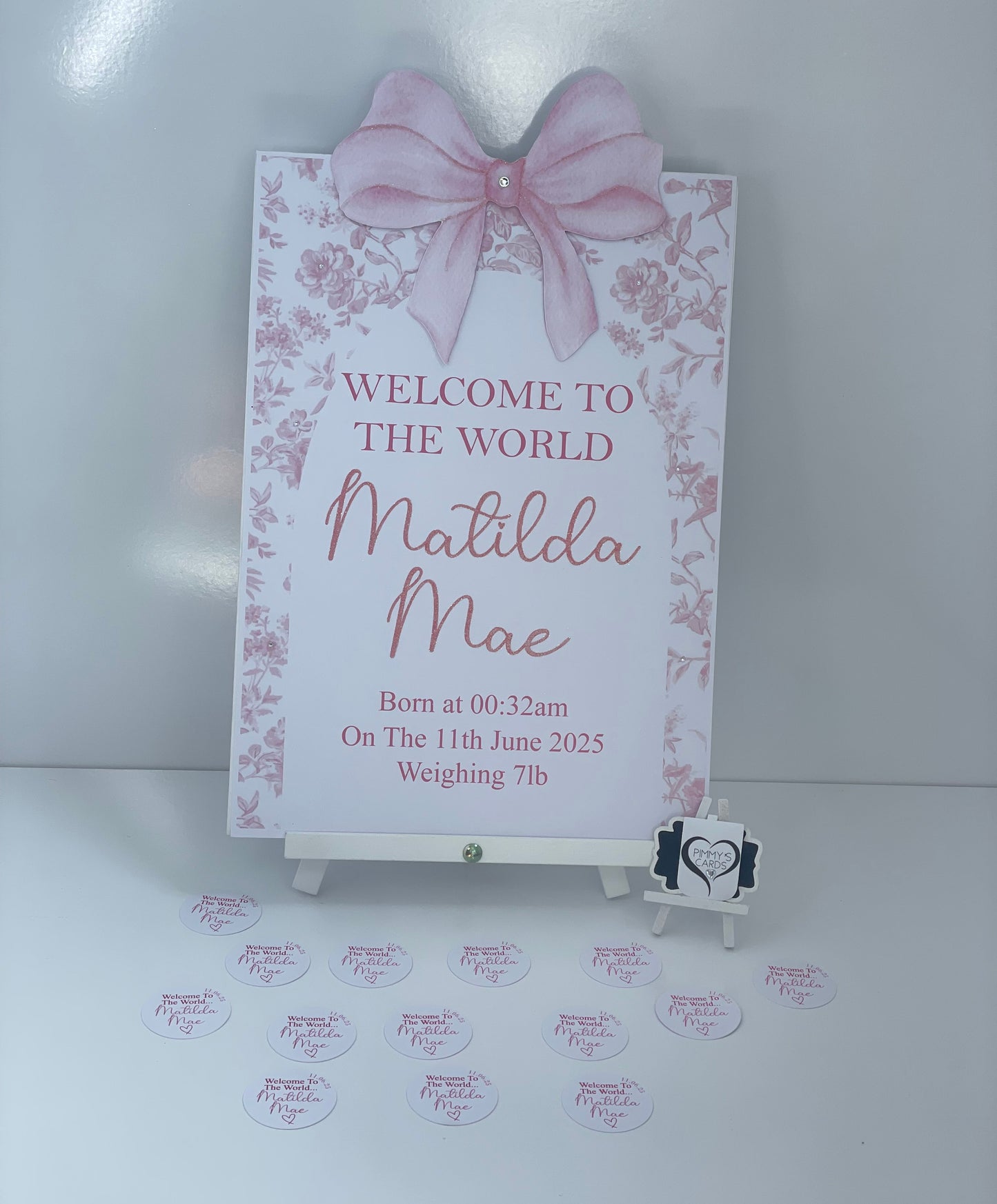 Welcome To The World Matilda Mae Pink Bow Toile Sign