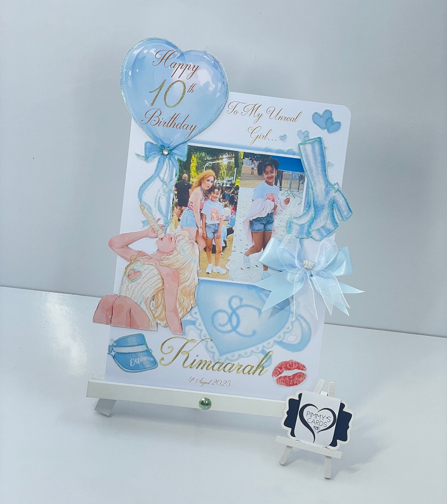 Sabrina Carpenter theme personalised handmade card with matching gift bag.