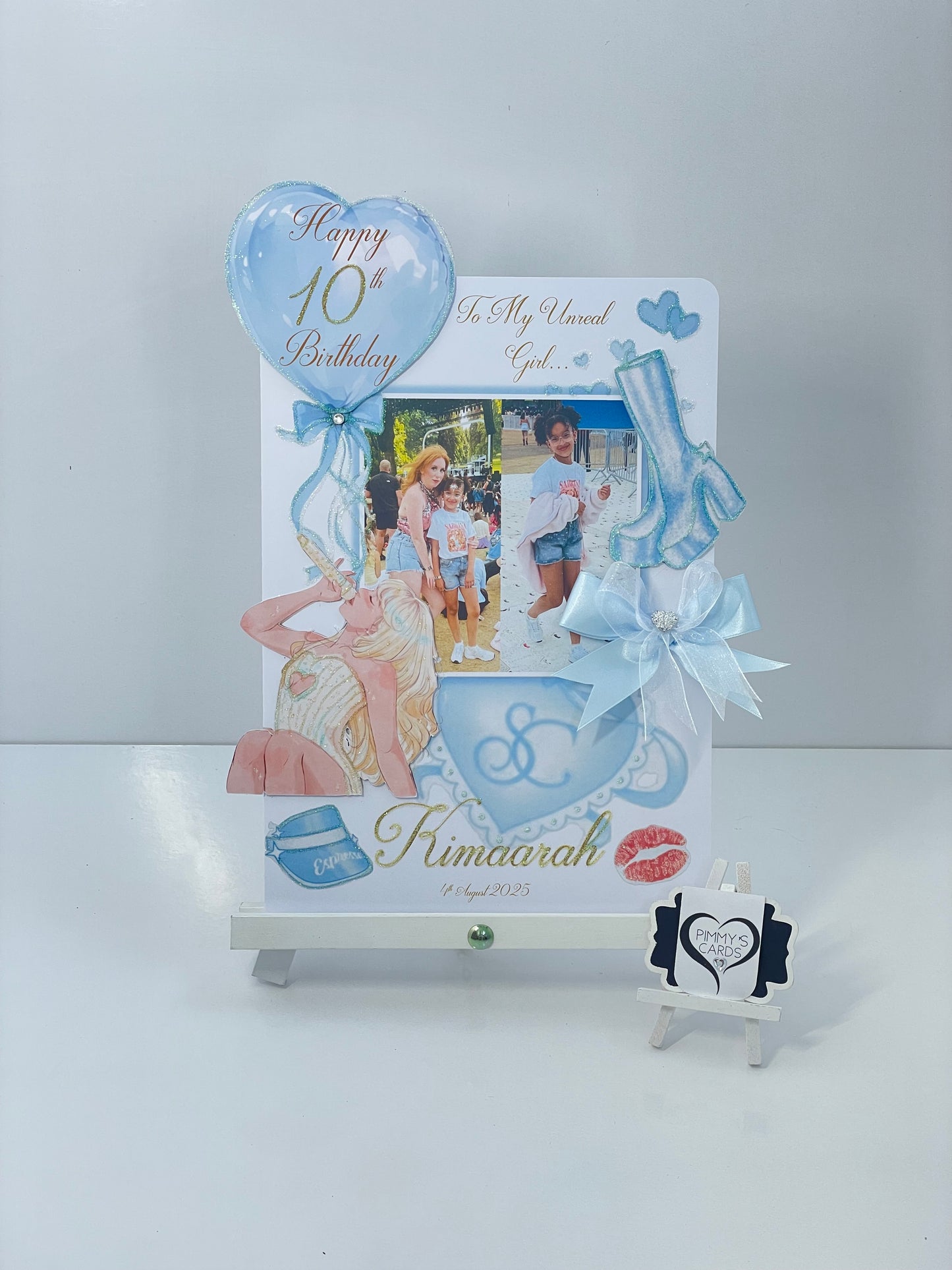 Sabrina Carpenter theme personalised handmade card with matching gift bag.