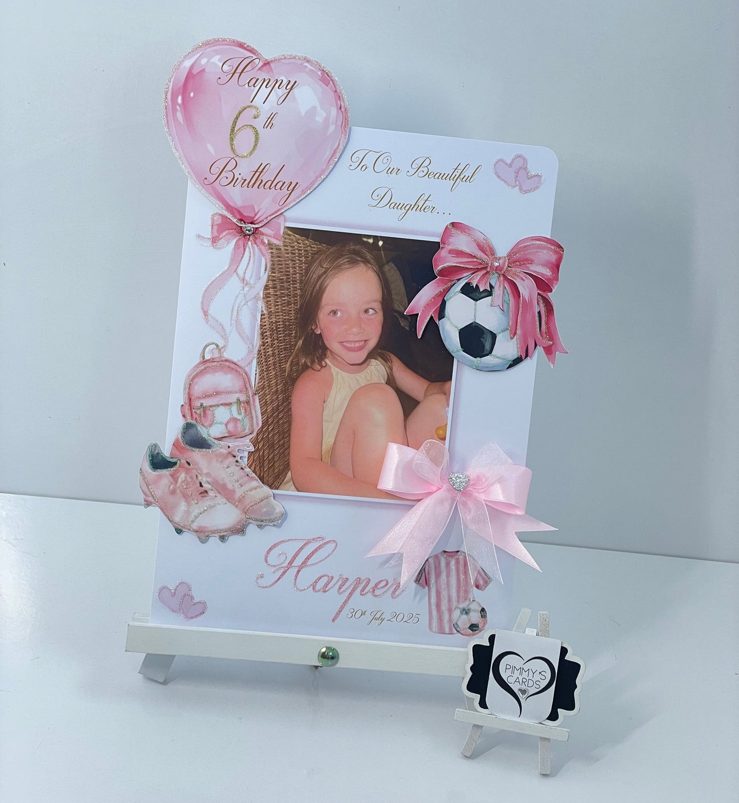 Pink Football Theme Photo 3D Pop Out Card
