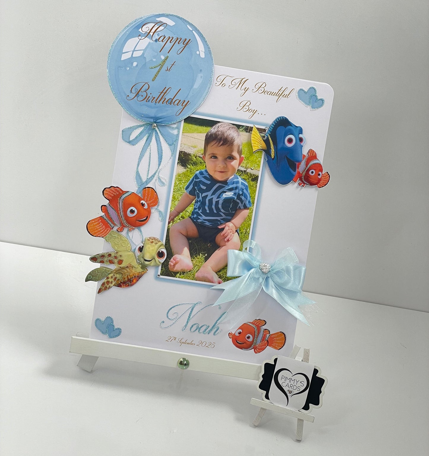 Finding nemo theme personalised handmade card. Photo card children's birthday cards.