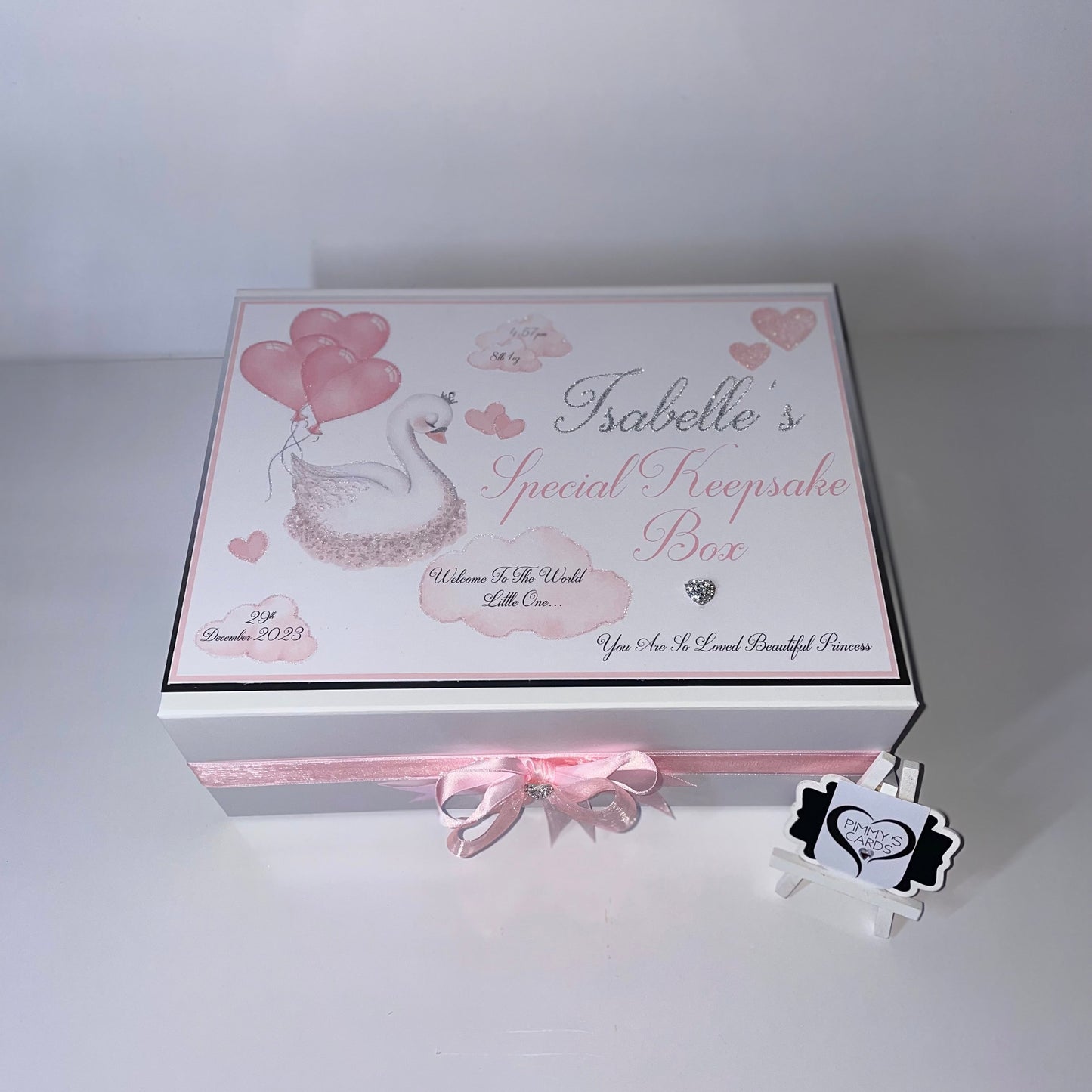 New born baby memory box, special keepsake box pink swan theme